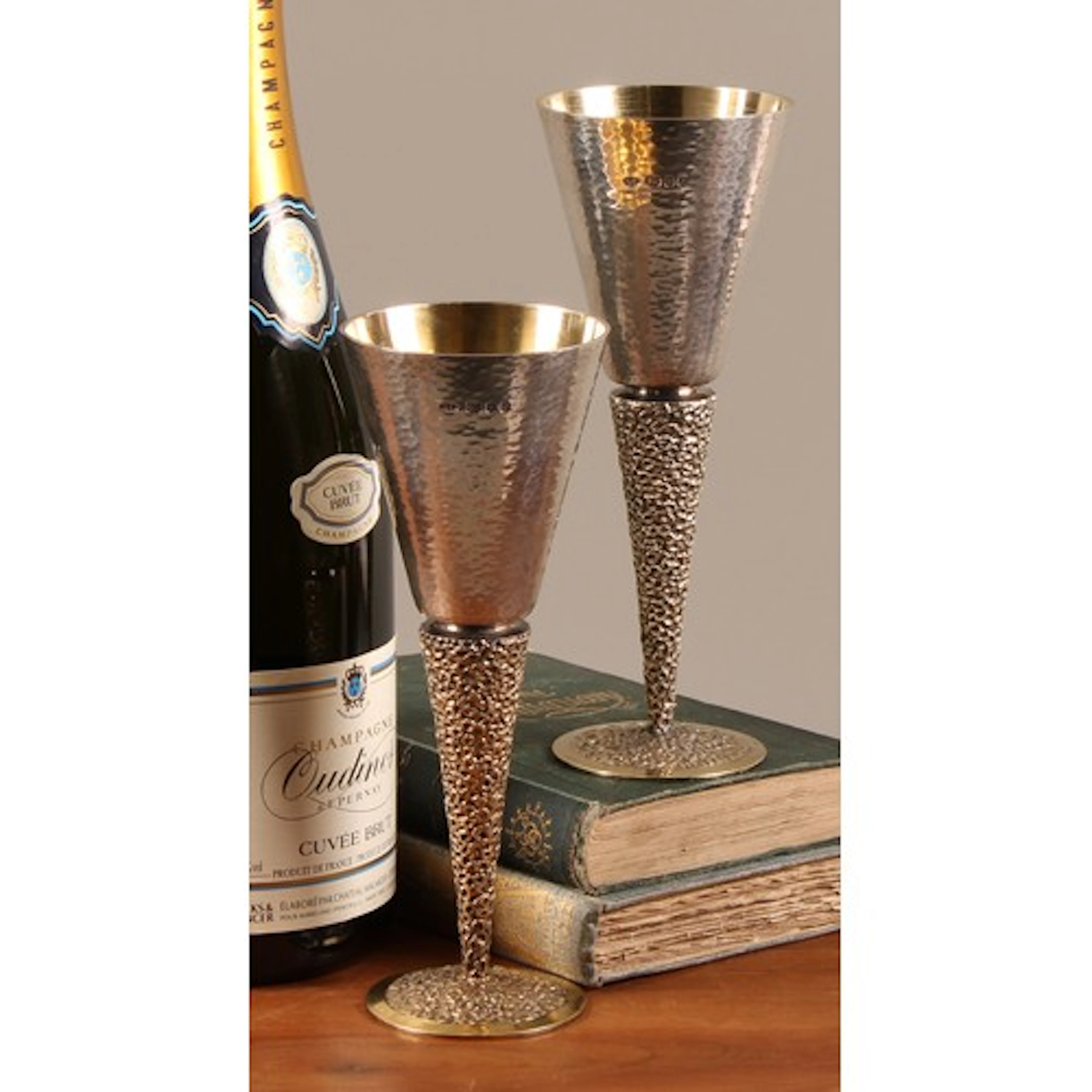 A pair of Elizabeth II silver champagne flutes of trumpet fo...