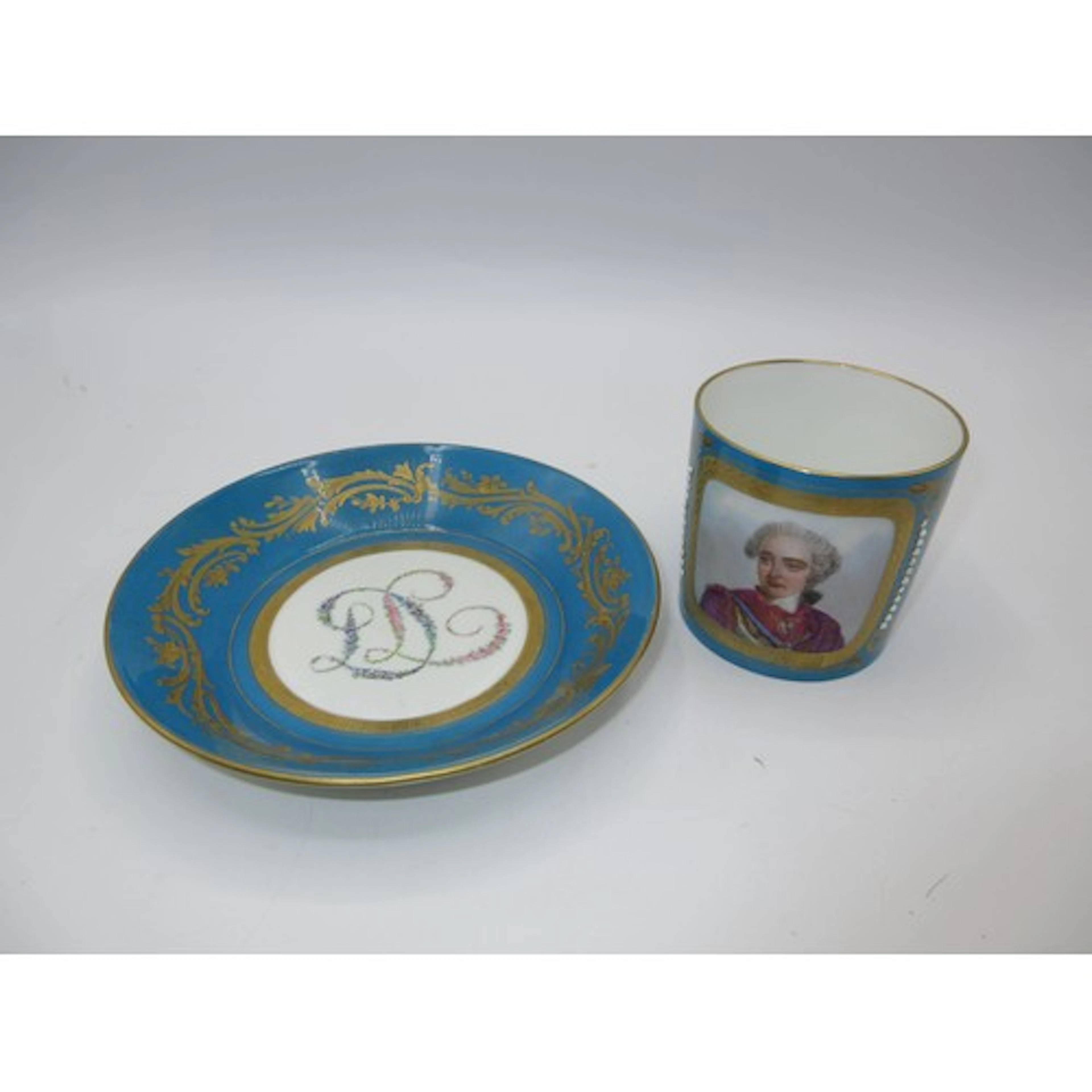 Sevres Porcelain Cabinet Cup and Saucer Painted with a Portr...