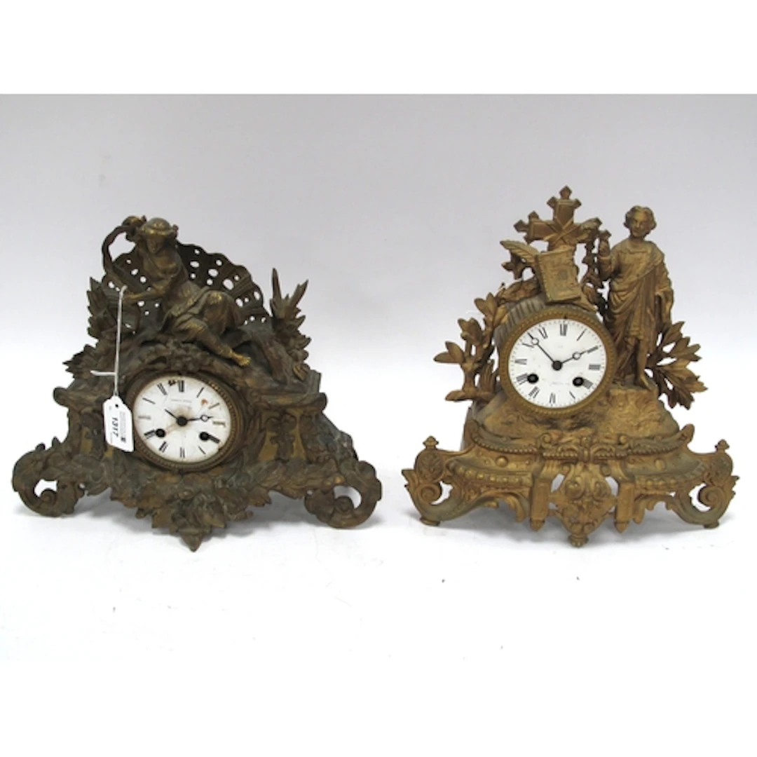 Two 19th-century French Rococo style gilt-metal figural mant...