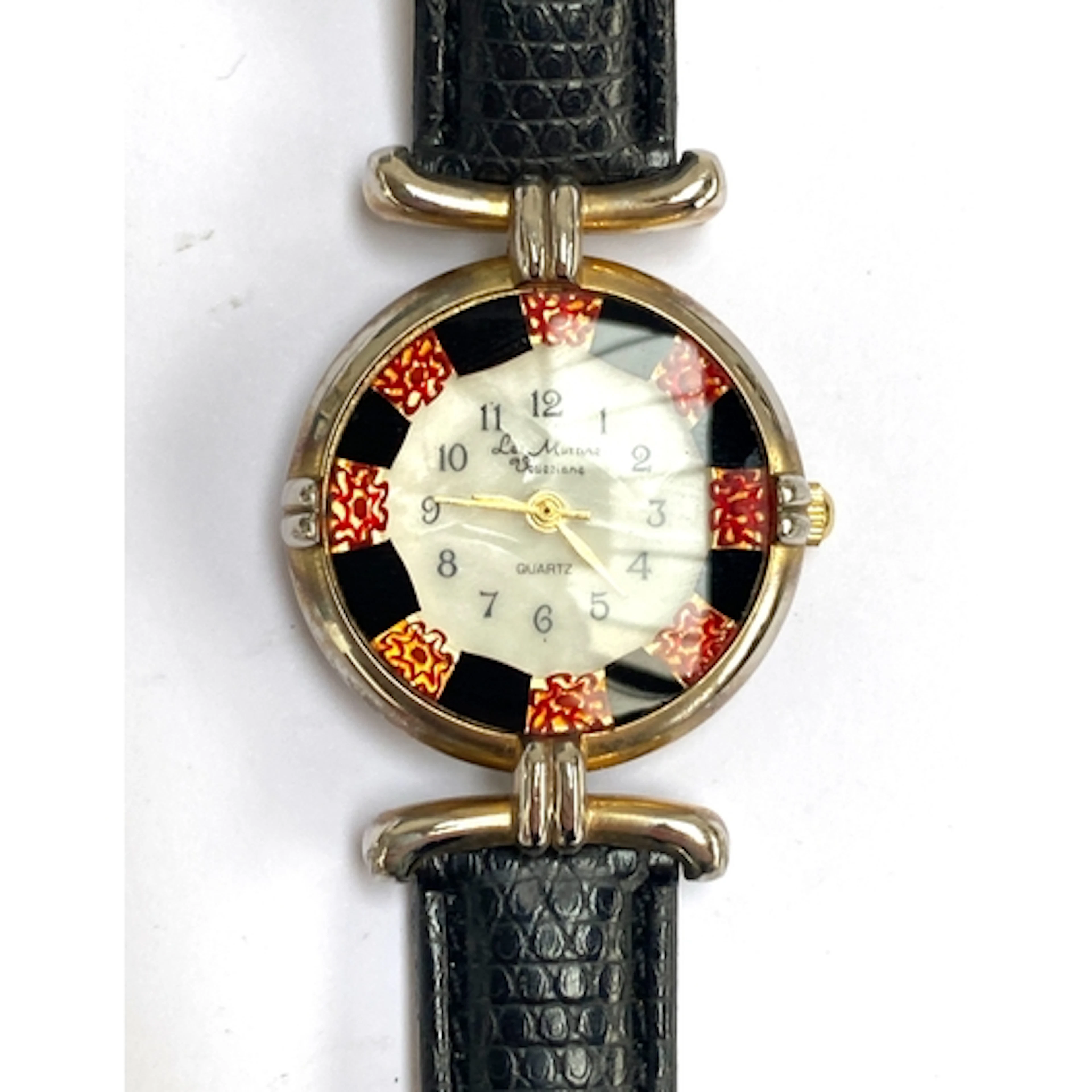A ladies Le Murrine Veneziane Murano glass watch with black ...