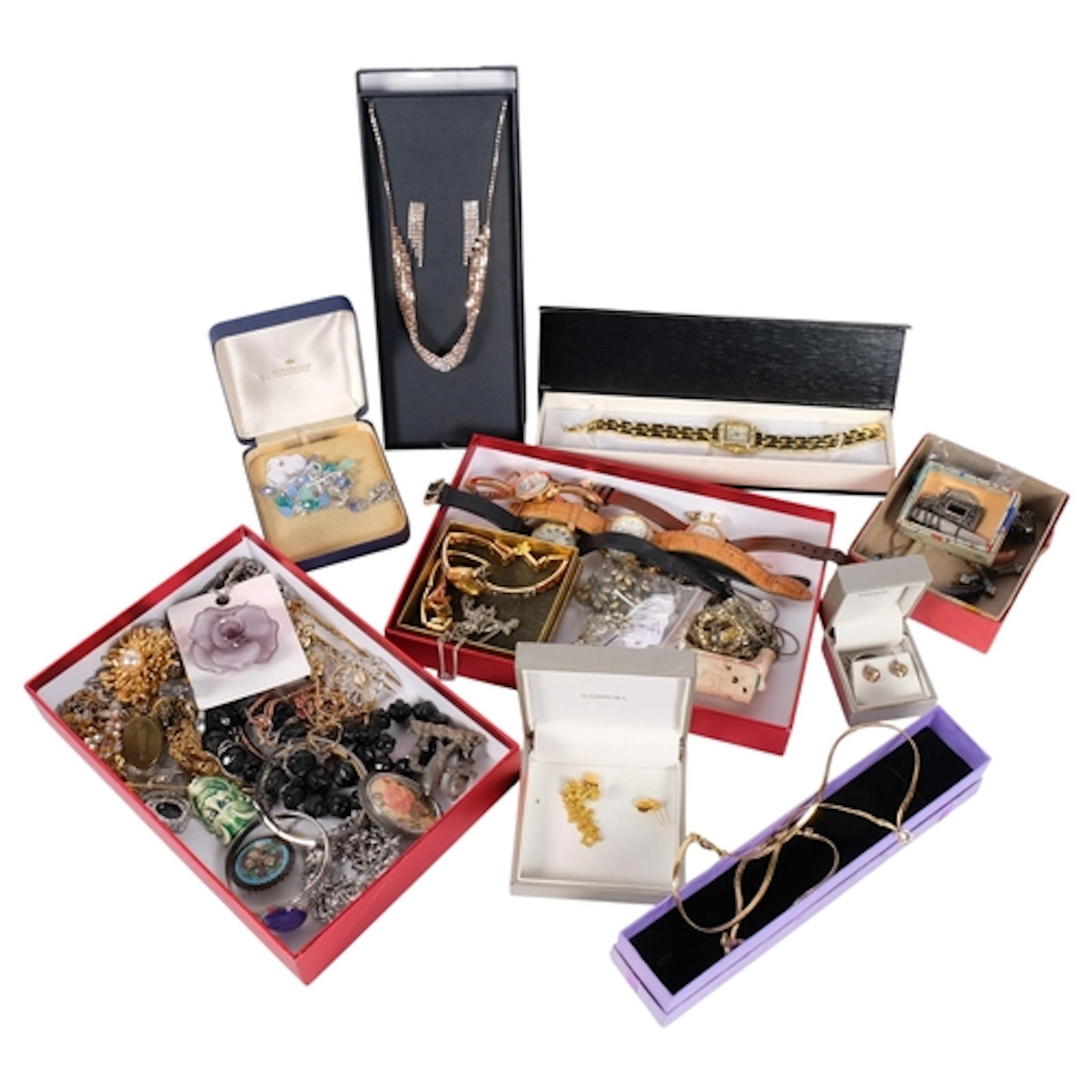A tray of various costume jewellery, including wristwatches,...