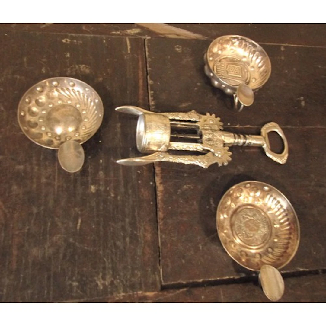 Old Silverplated Wine Bottle Opener Chased Decoration with T...