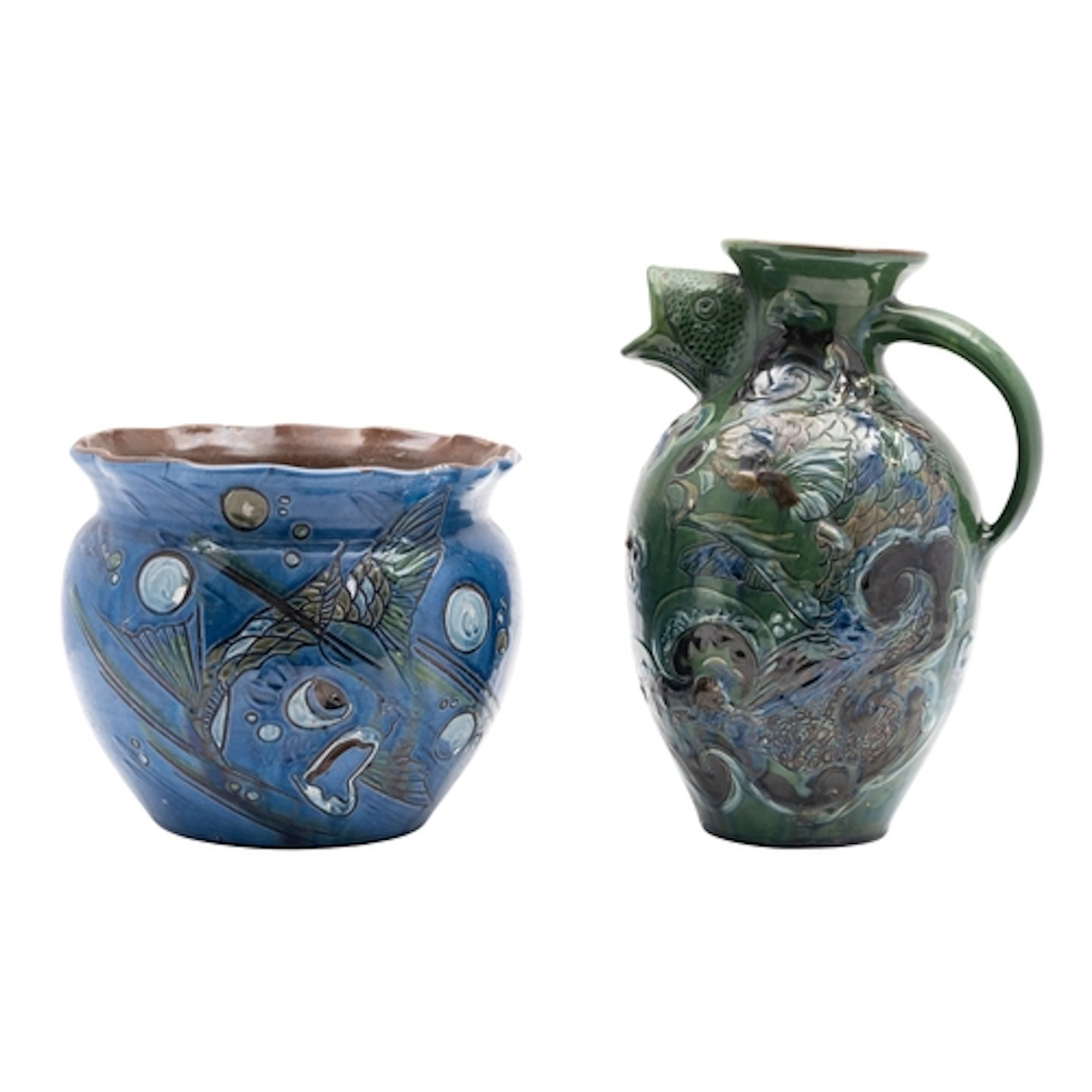 Two pieces C H Brannam [Barnstaple] pottery comprising a fis...