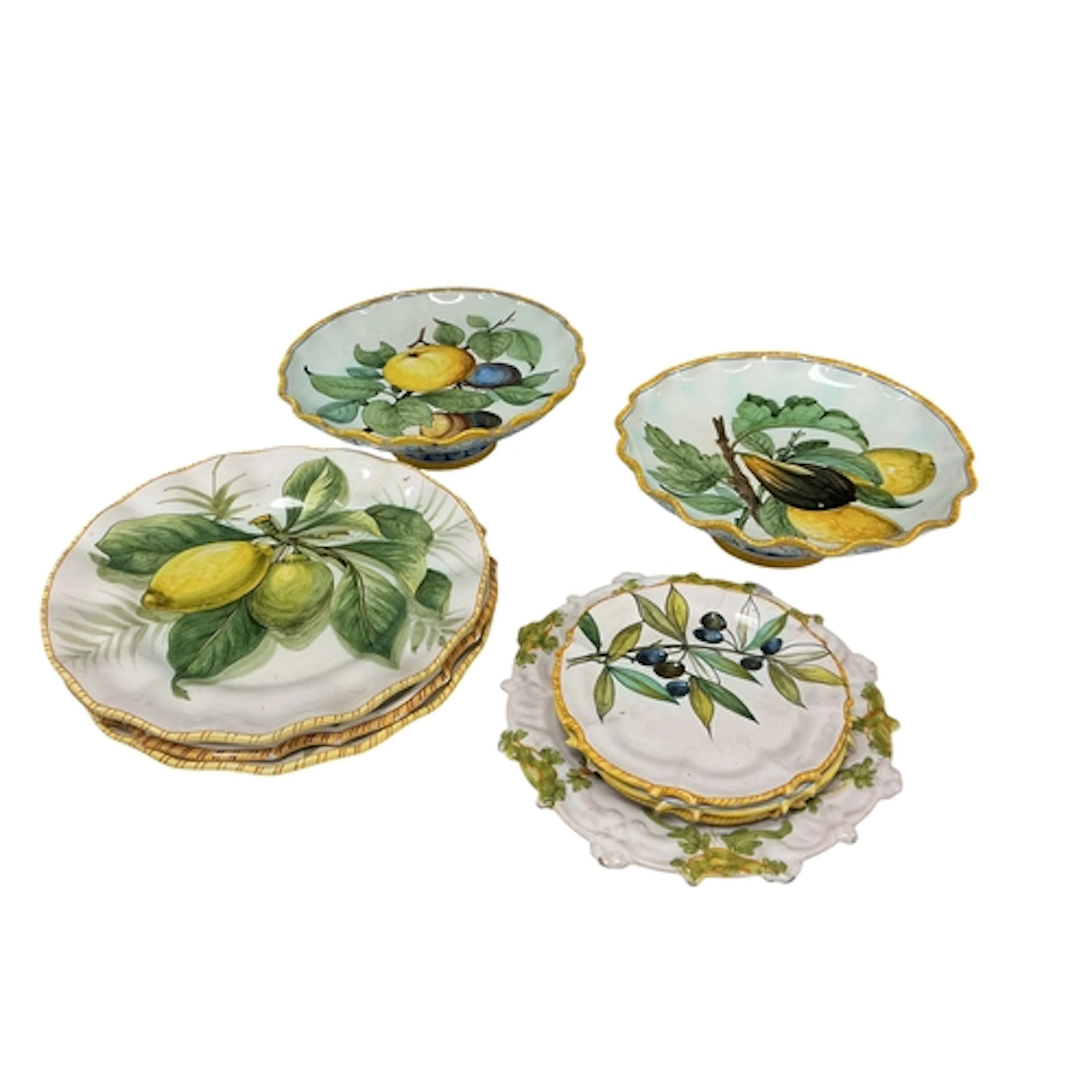 A collection of Italian Cantagalli Maiolica fruit painted pl...