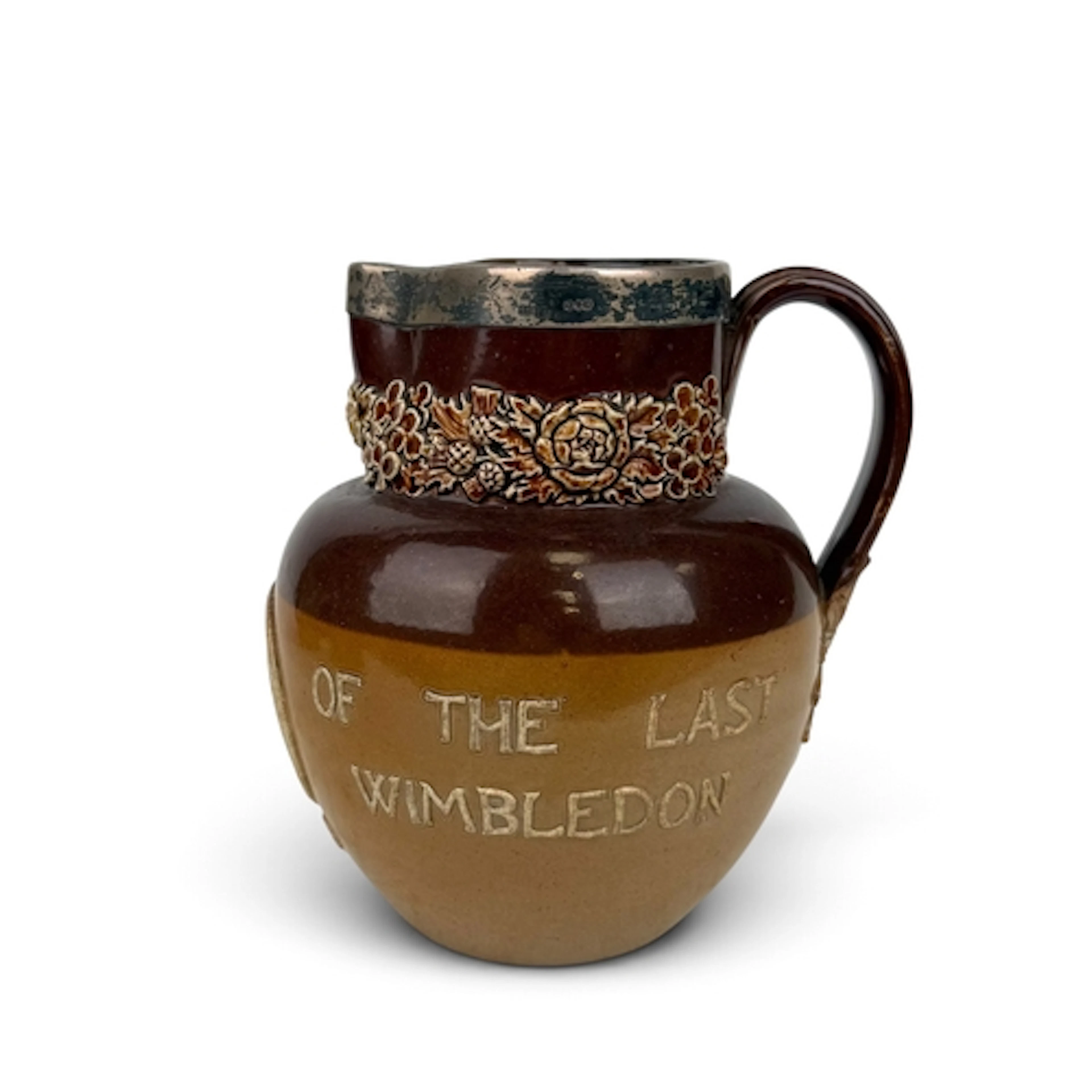 A DOULTON LAMBETH SALT-GLAZED STONEWARE SILVER MOUNTED JUG, ...