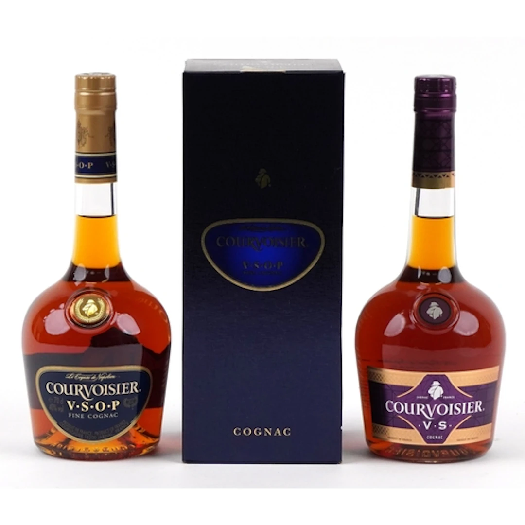 Two bottles of Courvoisier V.S.O.P Fine Cognac, one with box...
