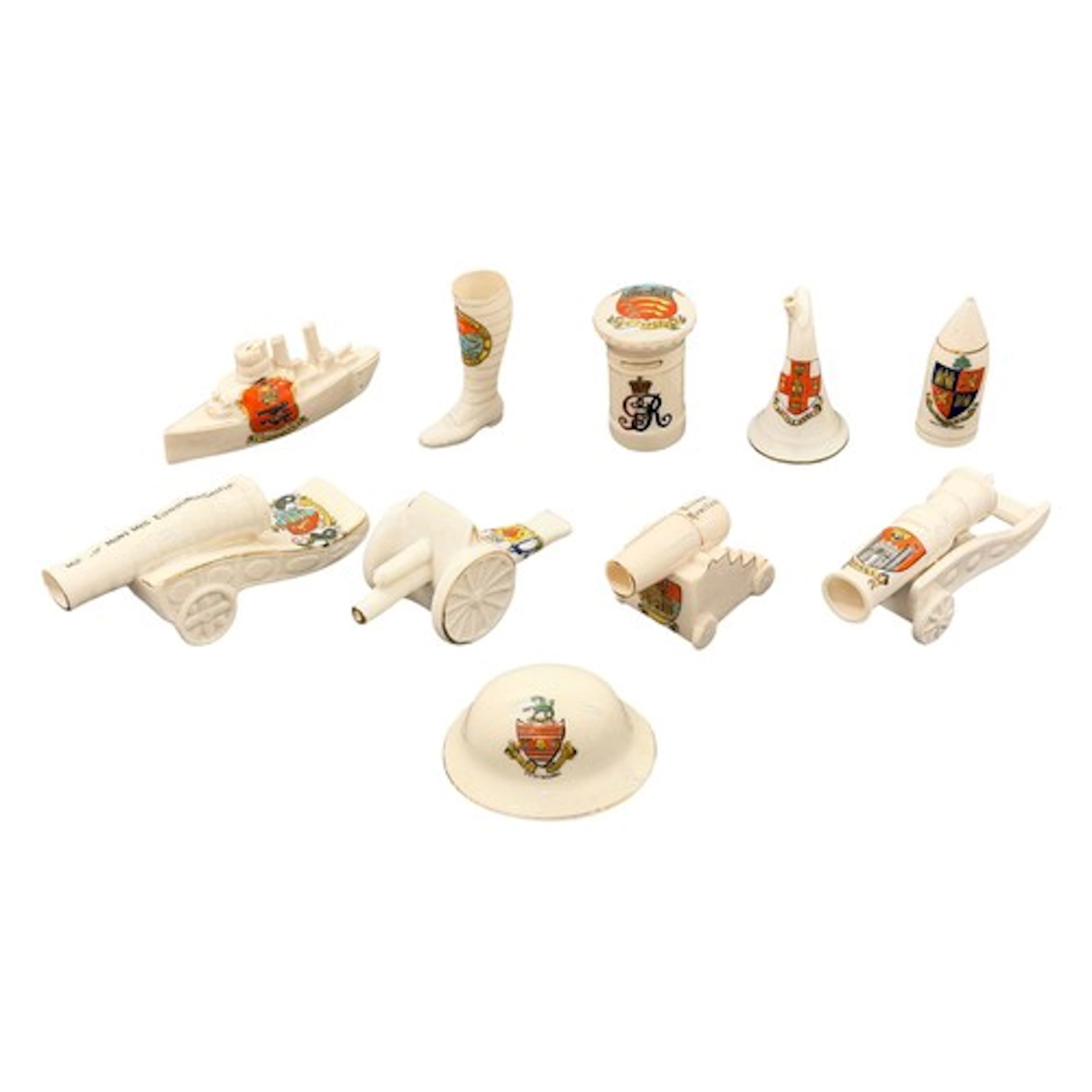 WW1 British Crested China Collection to include Cannons, Bug...