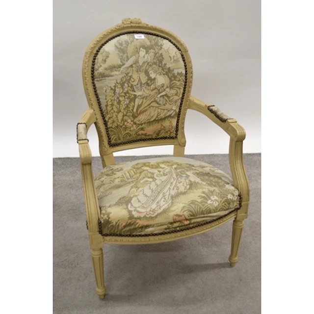 Pair of French painted armchairs, 61cm wide x 50cm deep x 91...