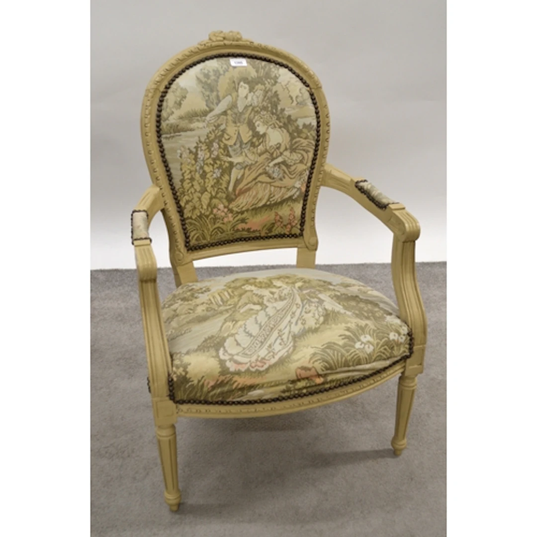 Pair of French painted armchairs, 61cm wide x 50cm deep x 91...