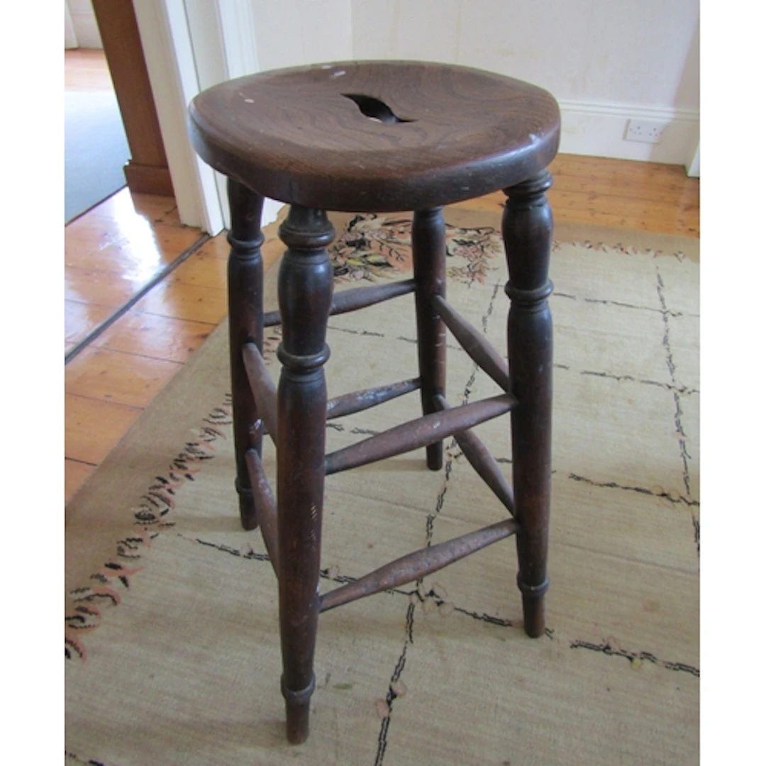 Antique Irish Elm Bar or Kitchen Stool Good Construction Tur...