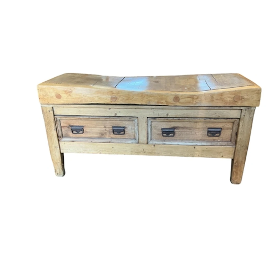 A Victorian and later butcher's block on pine stand, width 1...