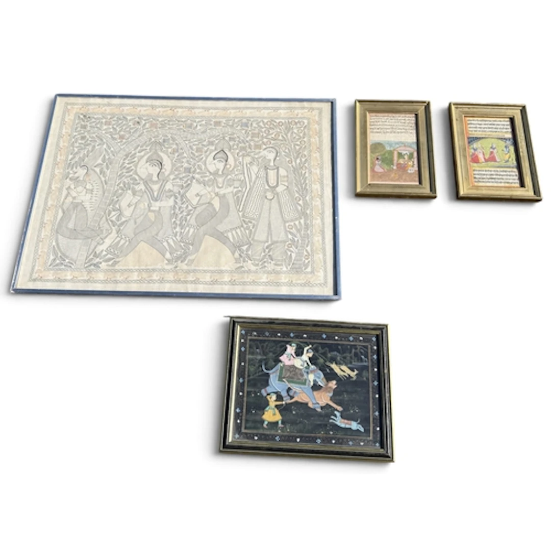 FOUR INDIAN WORKS OF ART, INCLUDING TWO PAINTED ALBUM PAGES ...