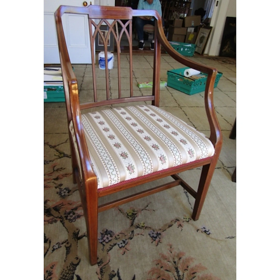 Antique Satinwood Armchair Crossbanded Decoration Upholstere...