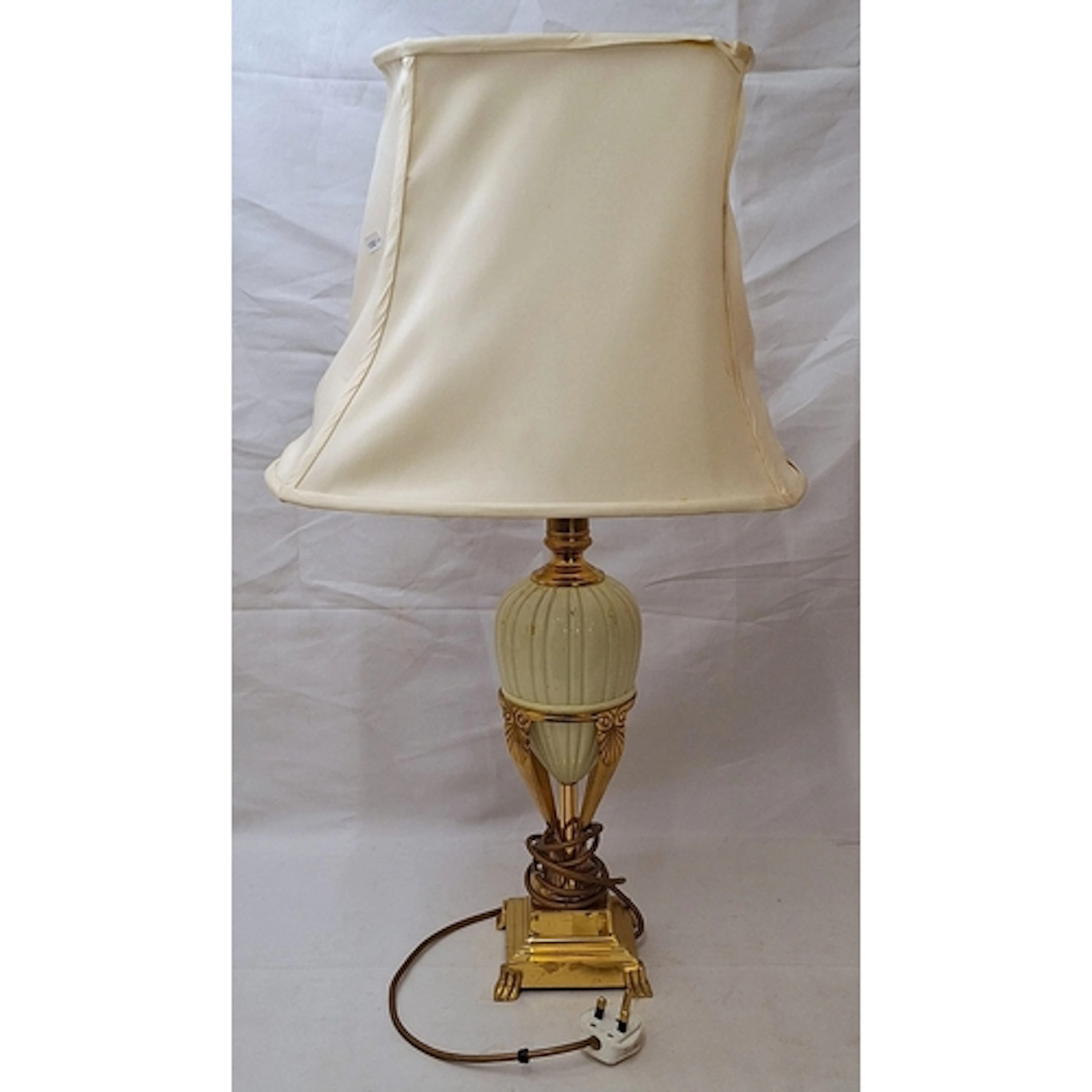 Neo-classical brass style table lamp with cream shade, appro...