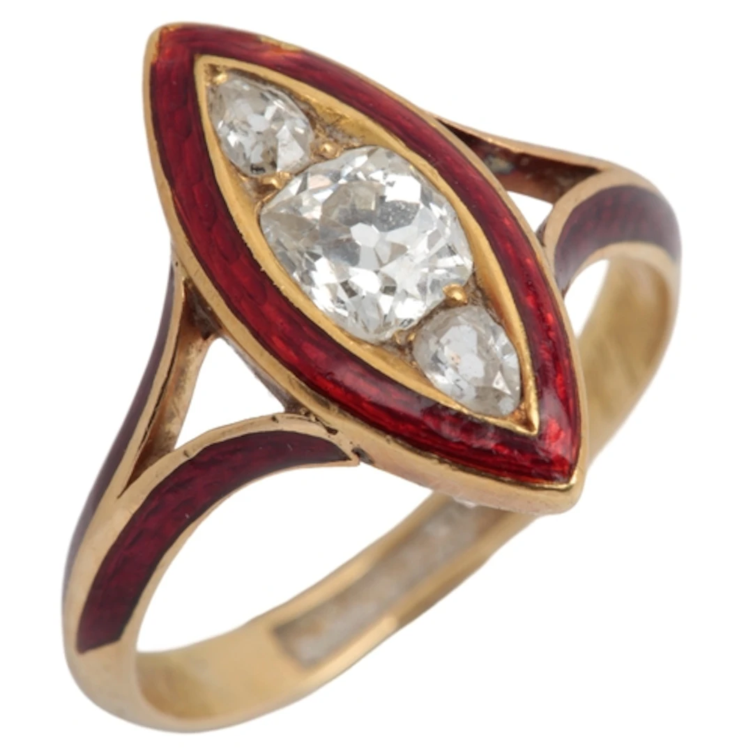 An unusual Victorian enamel and diamond mourning ring, circa...