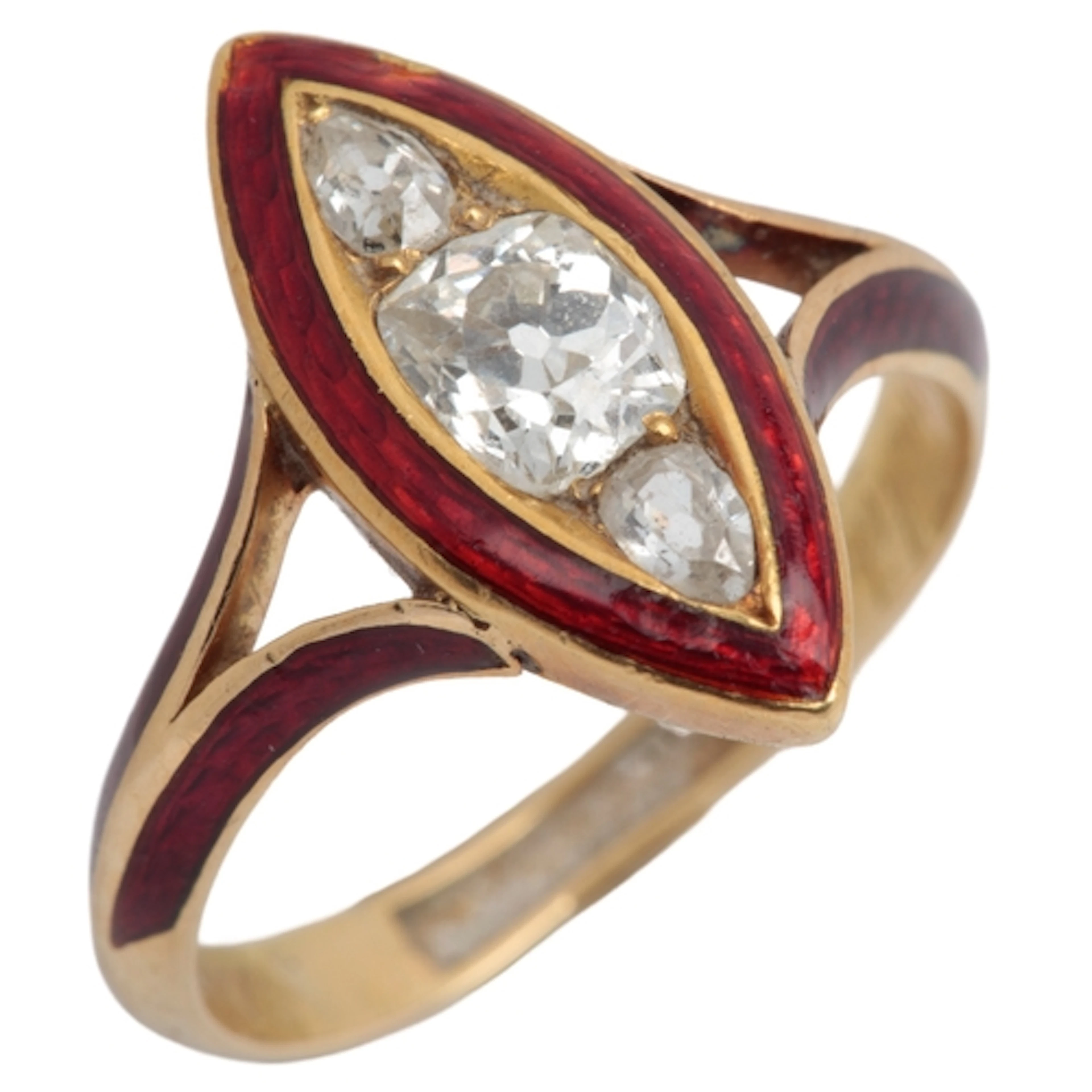 An unusual Victorian enamel and diamond mourning ring, circa...