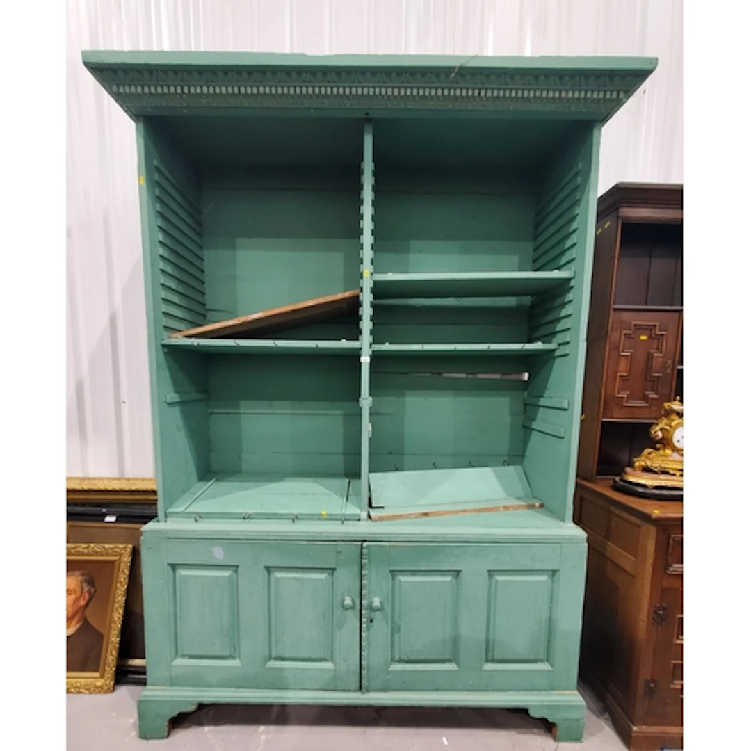 A large painted pine Bookcase/Kitchen unit fitted pair of cu...