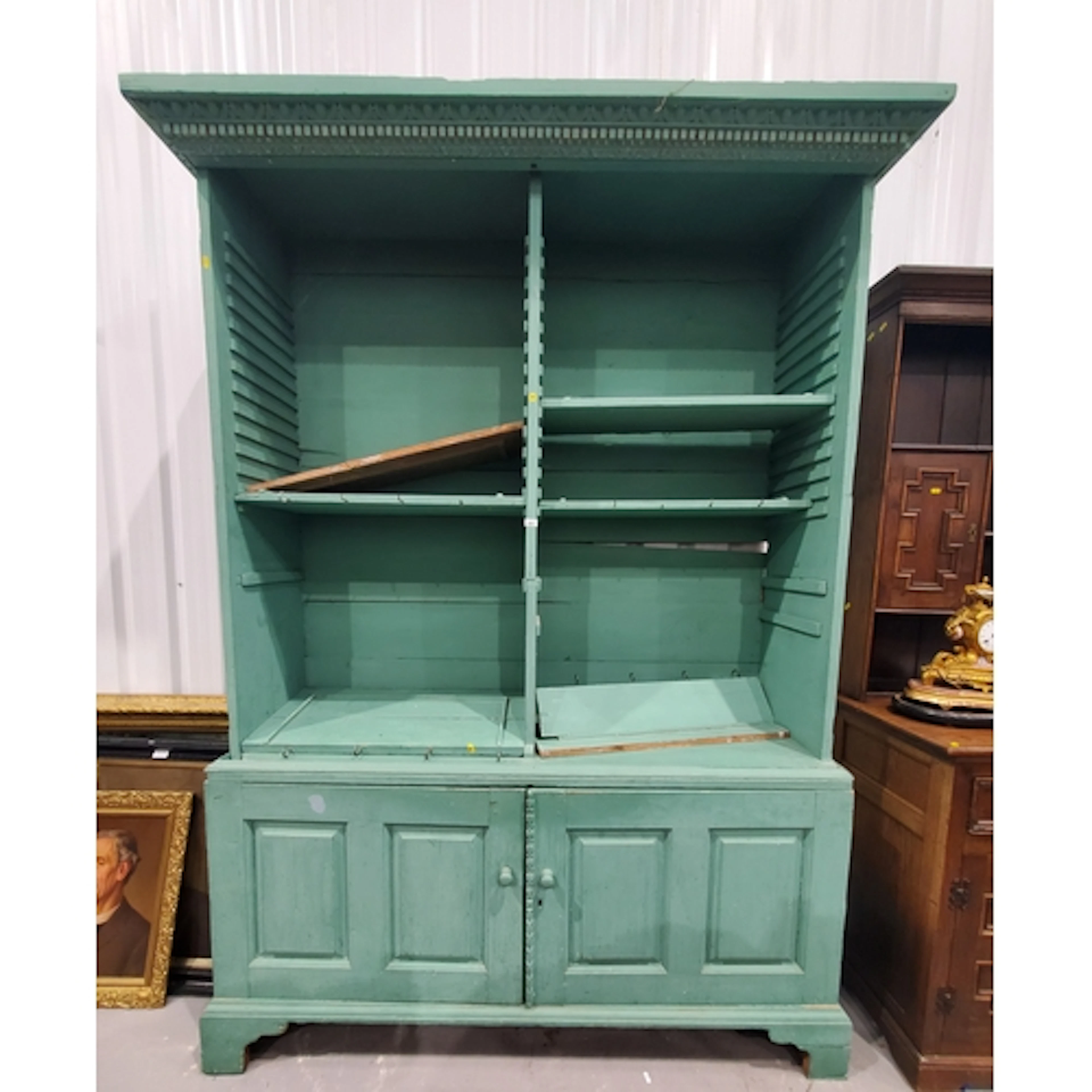 A large painted pine Bookcase/Kitchen unit fitted pair of cu...