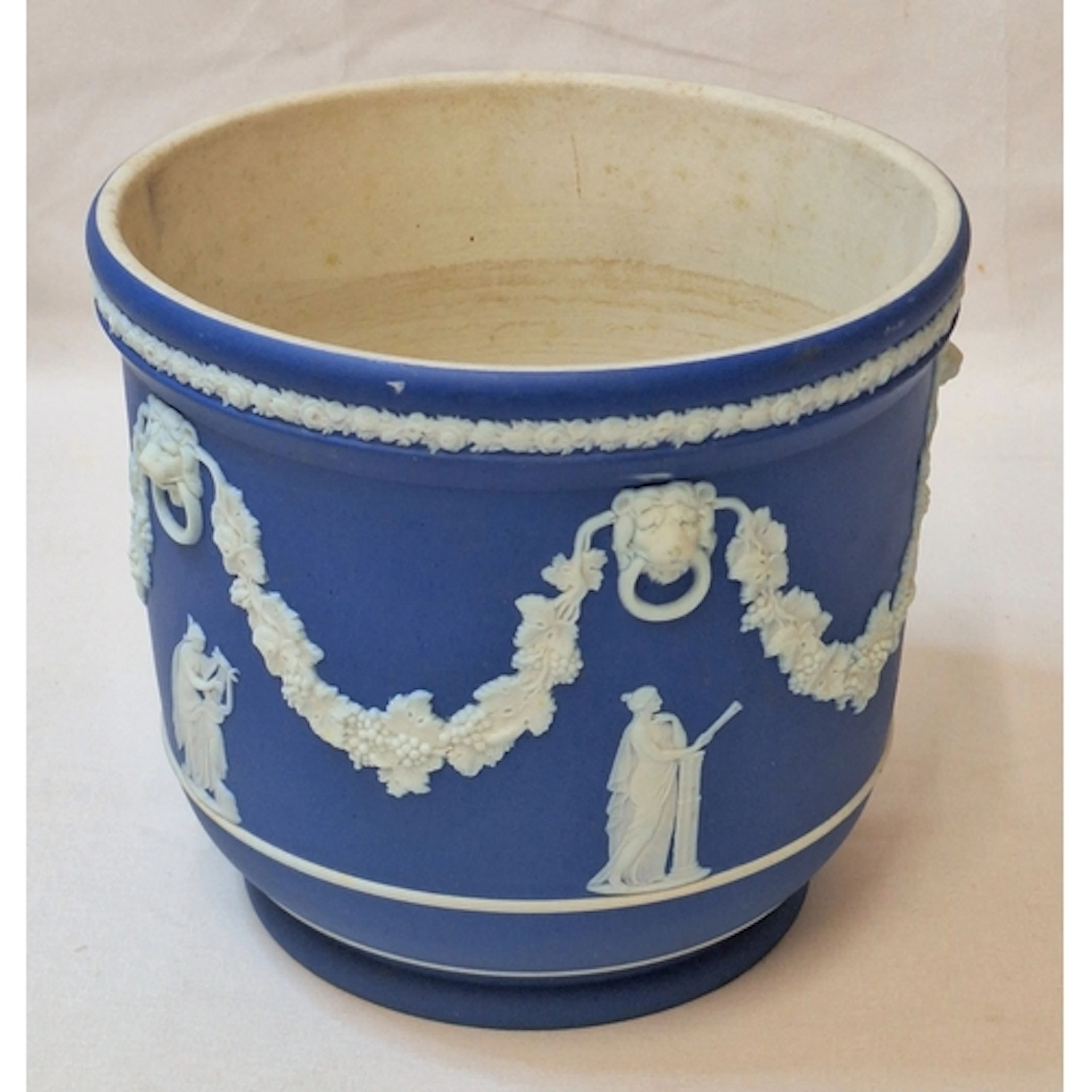Blue & White Jasperware Wedgwood Plant Pot decorated with cl...