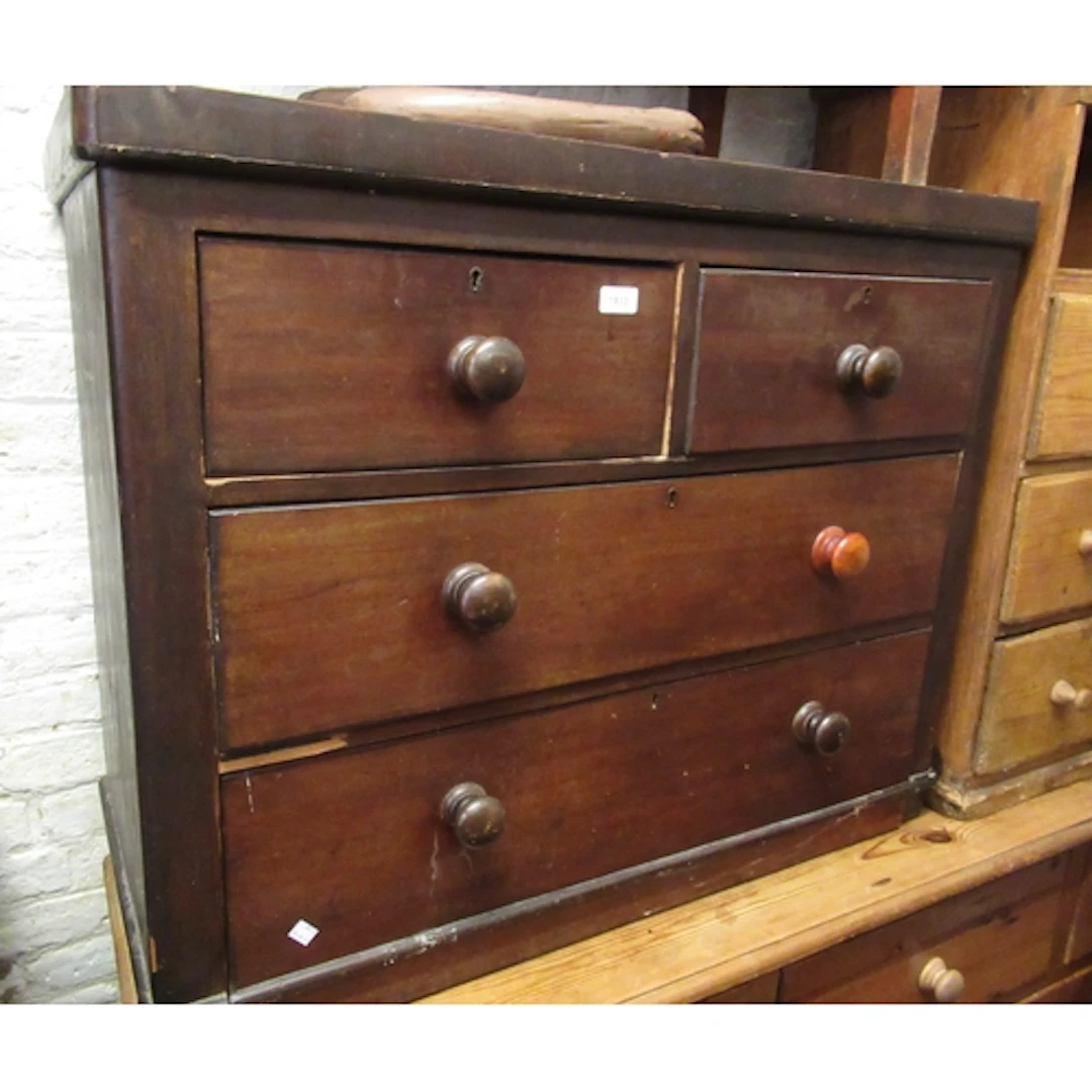 Victorian walnut chest of two short and two long drawers, wi...