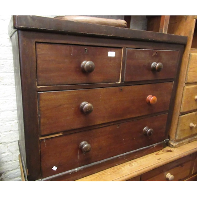 Victorian walnut chest of two short and two long drawers, wi...