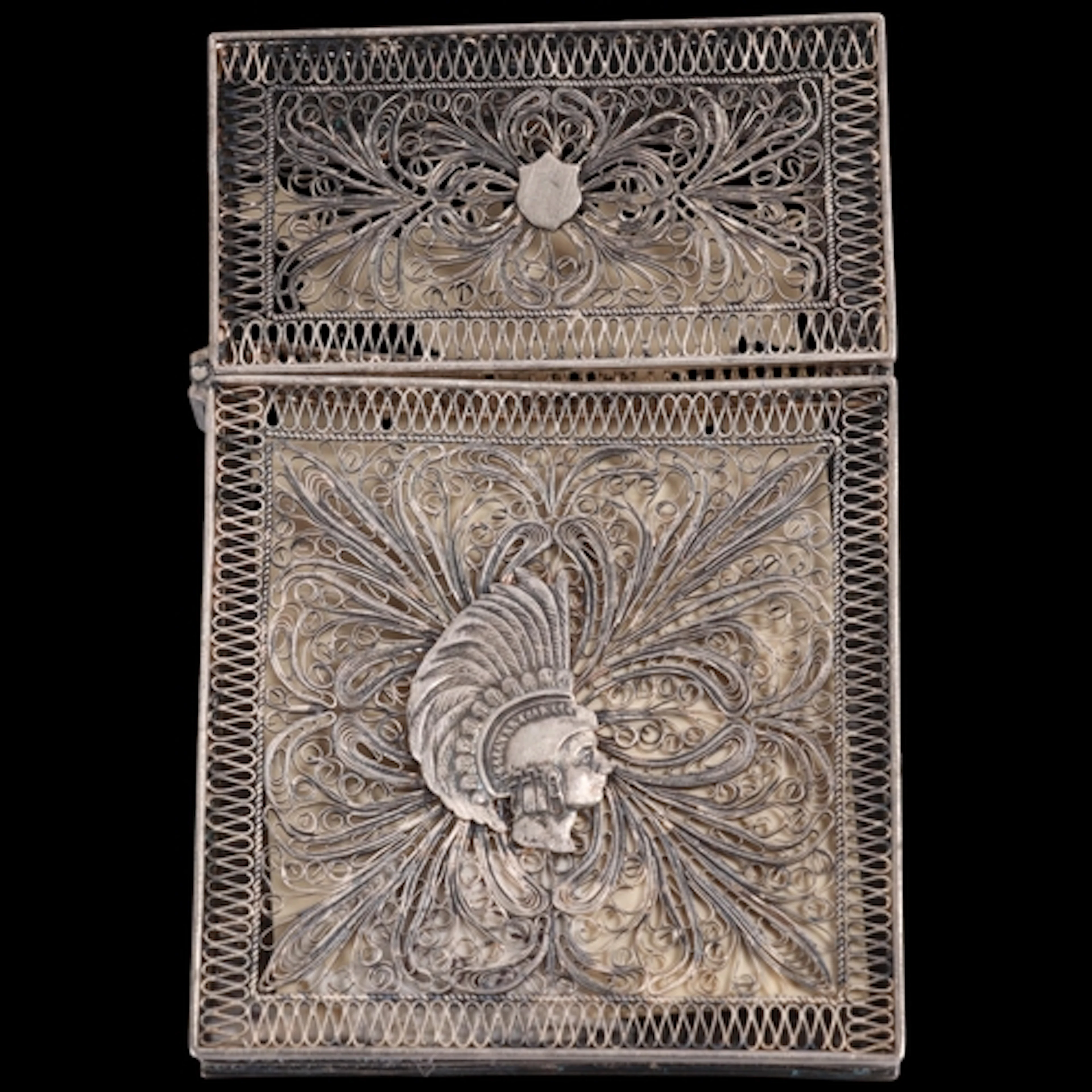 An Antique Continental silver filigree visiting card case, c...