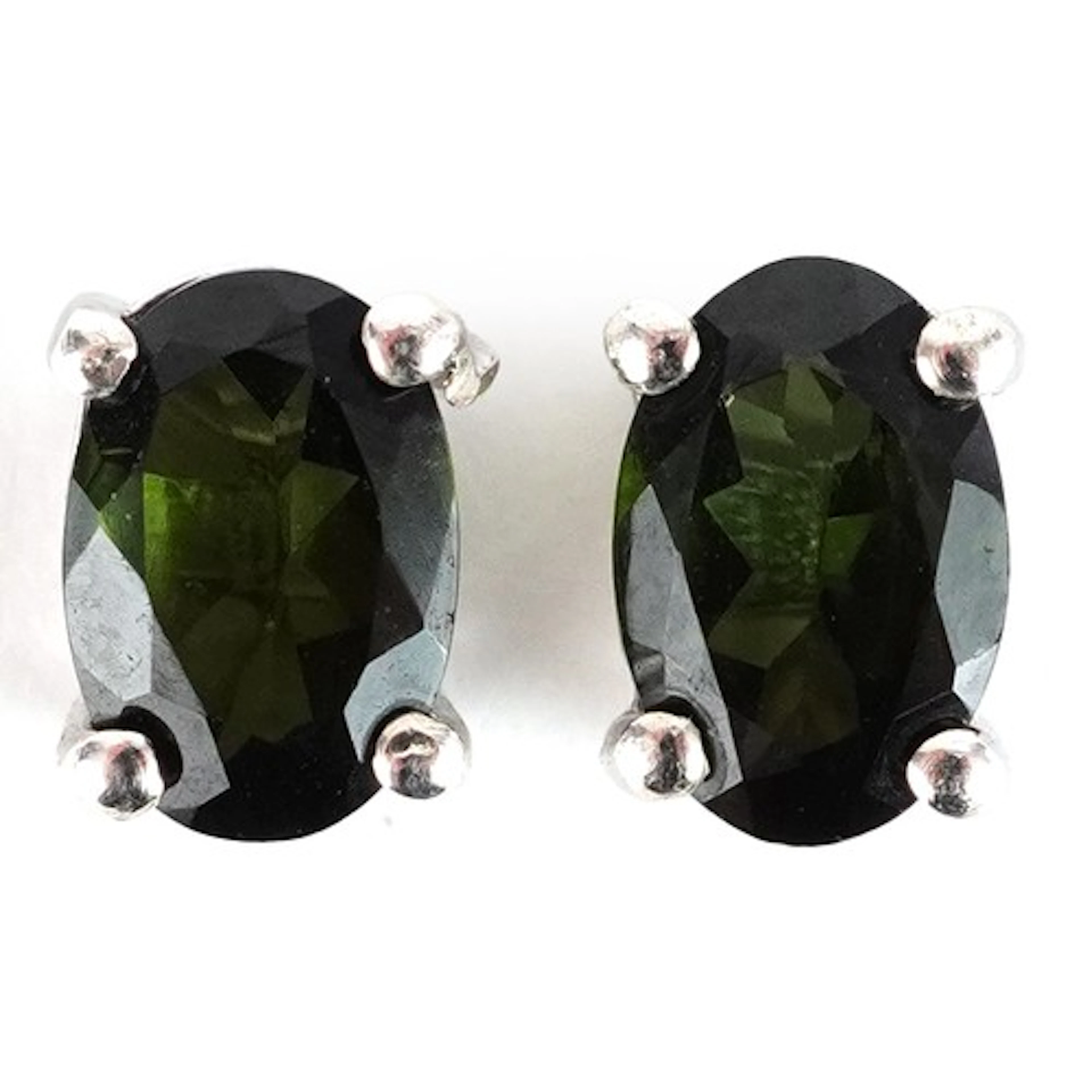 Pair of silver green tourmaline stud earrings, 6.0mm high, t...