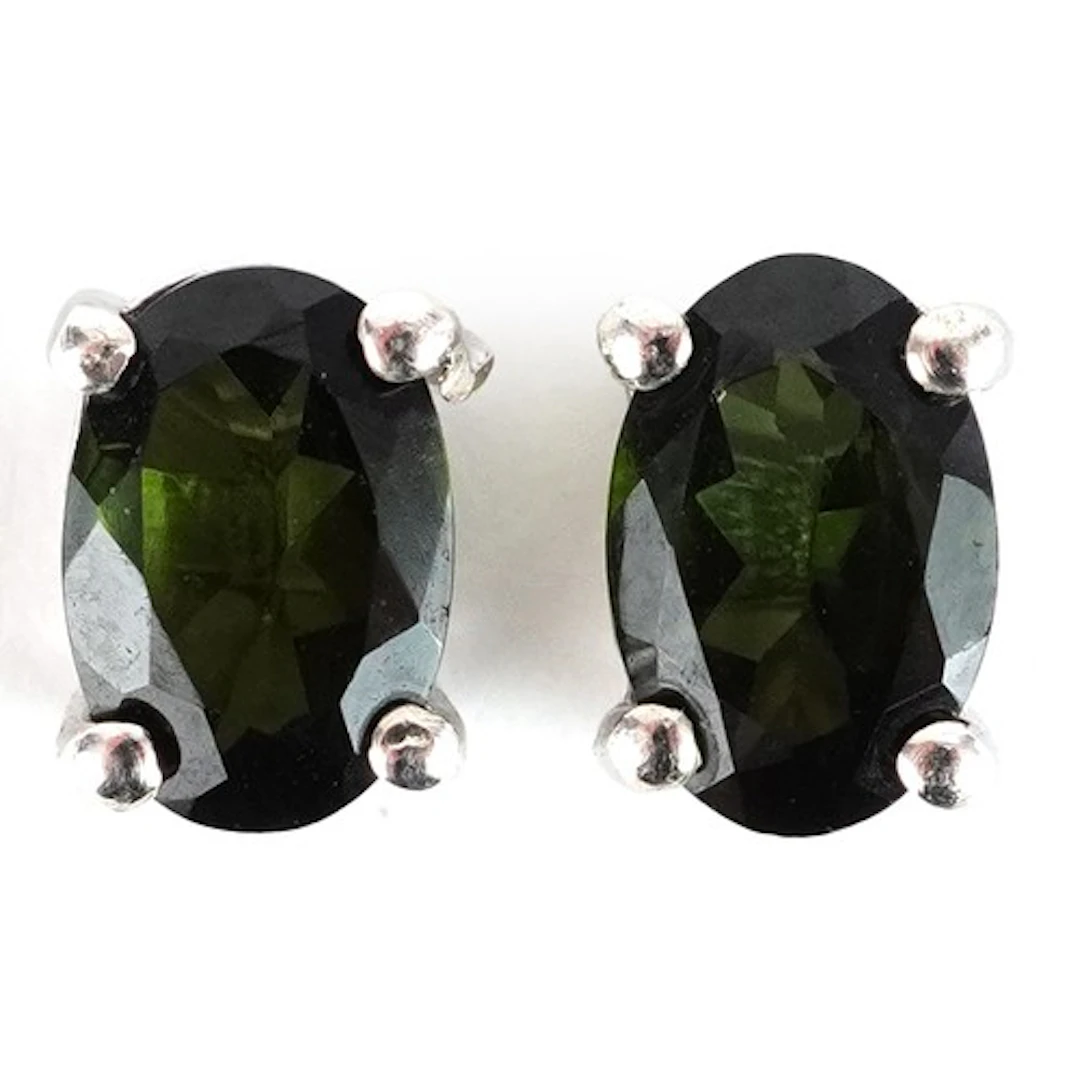 Pair of silver green tourmaline stud earrings, 6.0mm high, t...