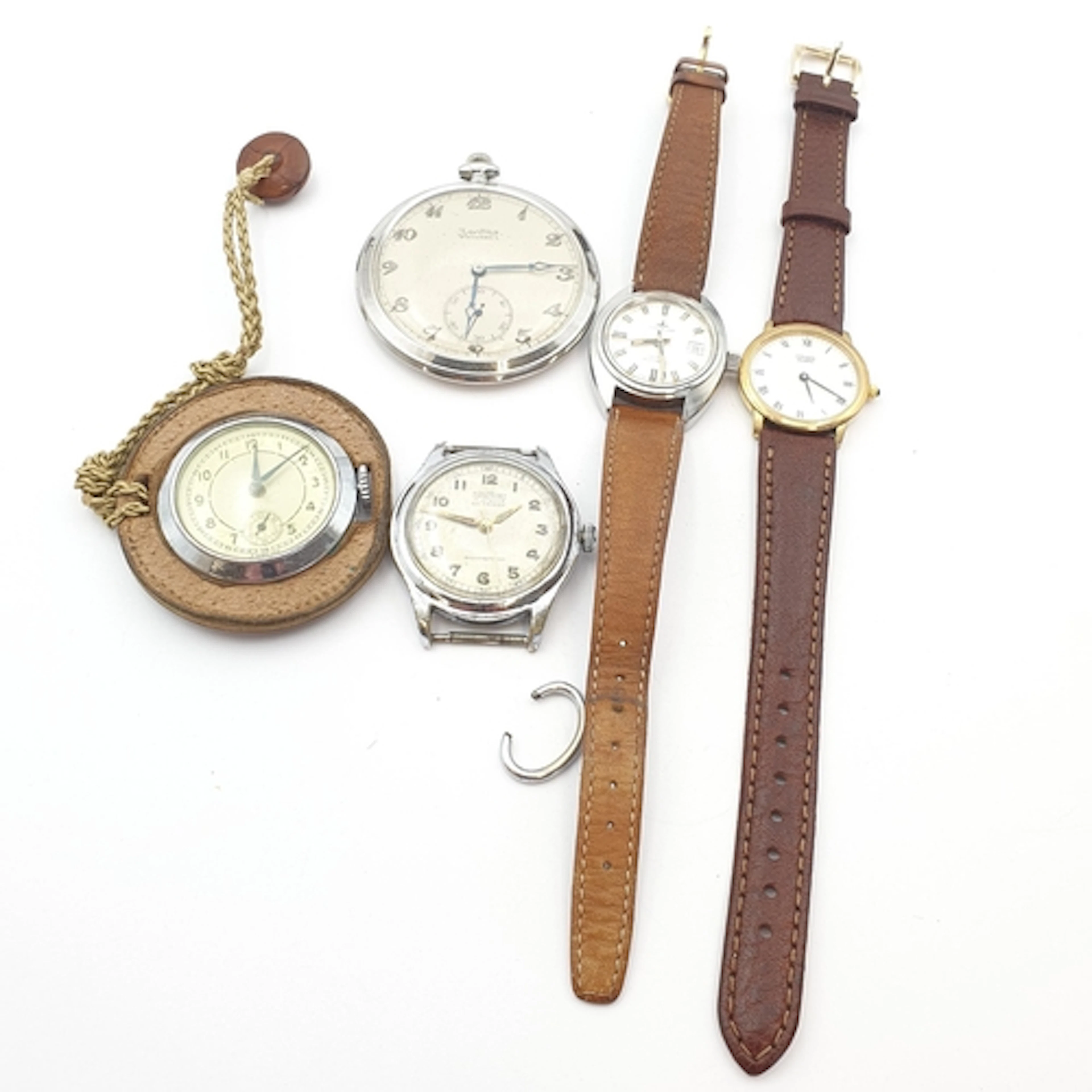 A collection of two Pocket Watches and three Wristwatchs, Ze...