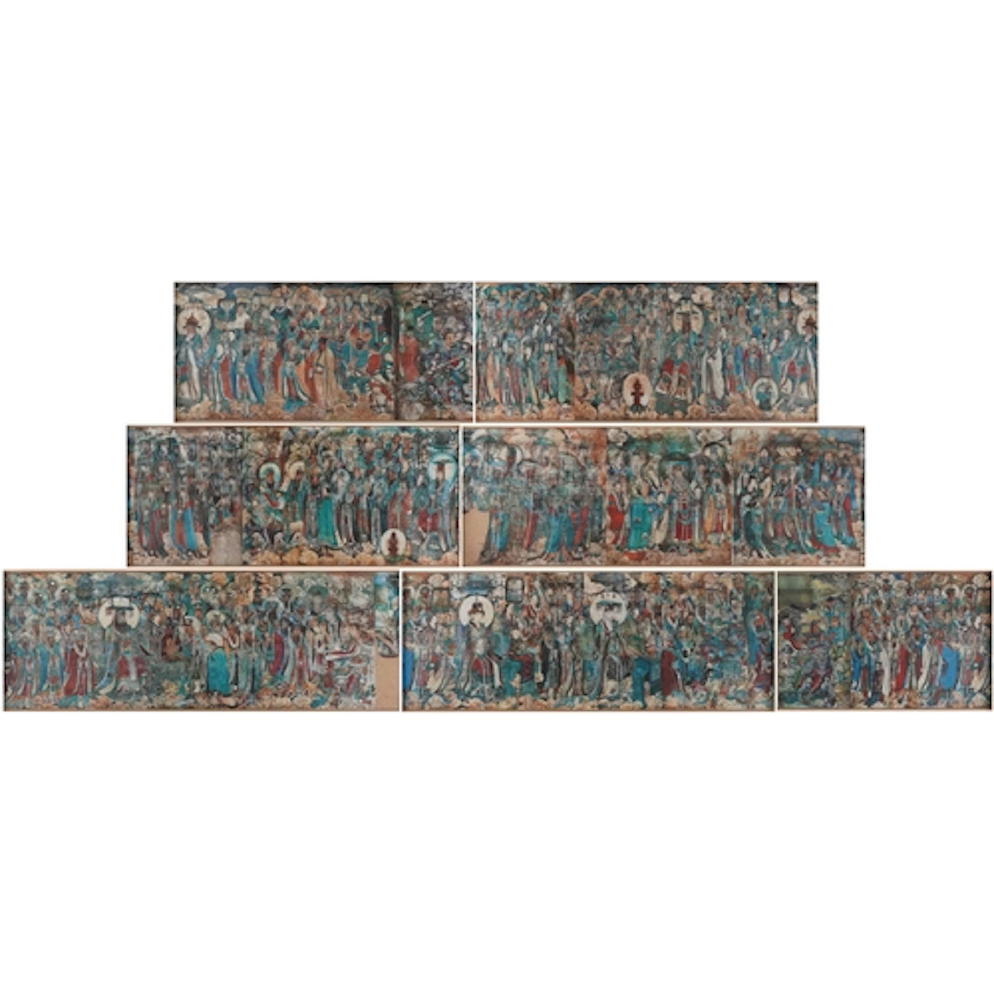 Chinese scroll printed with emperors, warriors and elders, a...