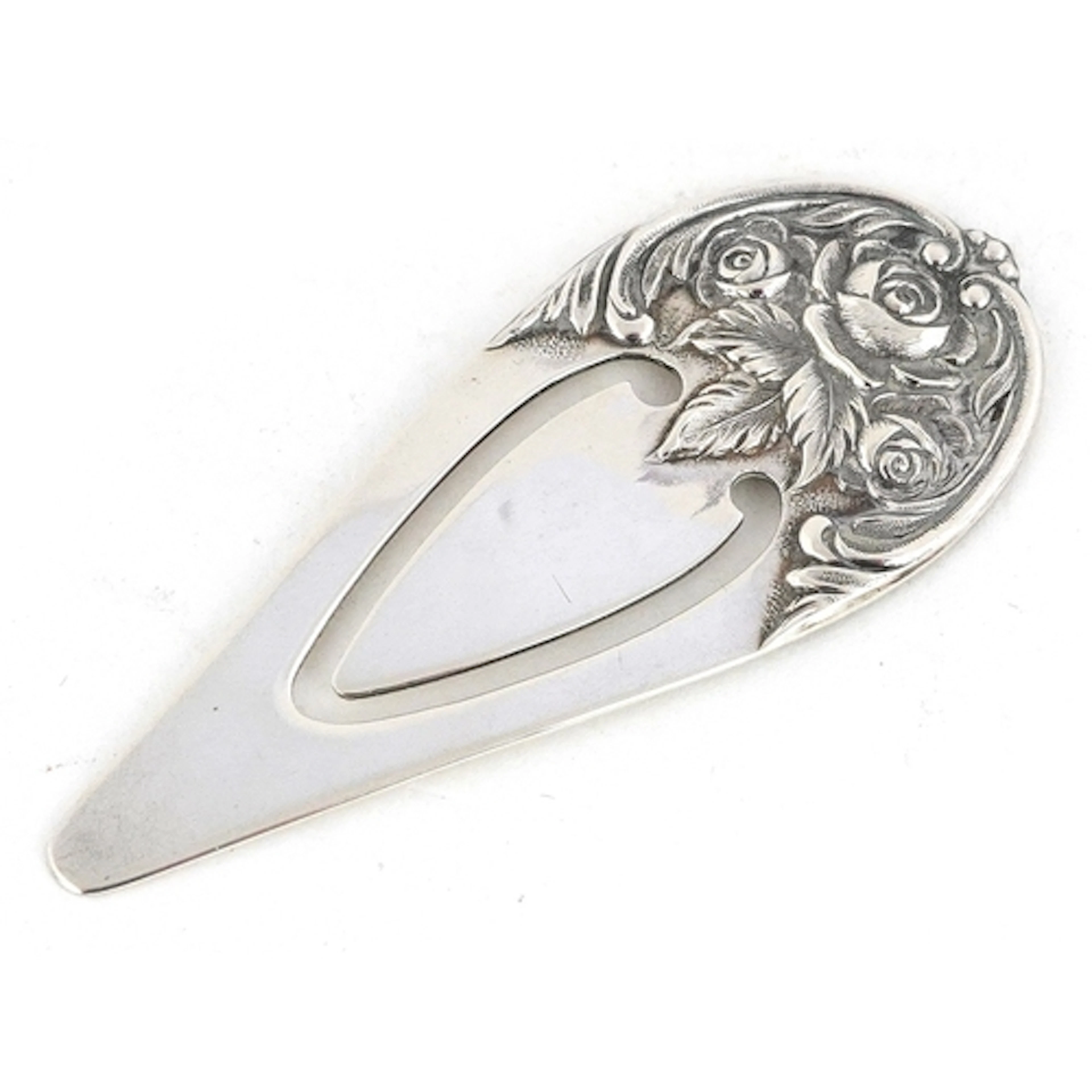 S Kirk & Son sterling silver bookmark embossed with rosebuds...