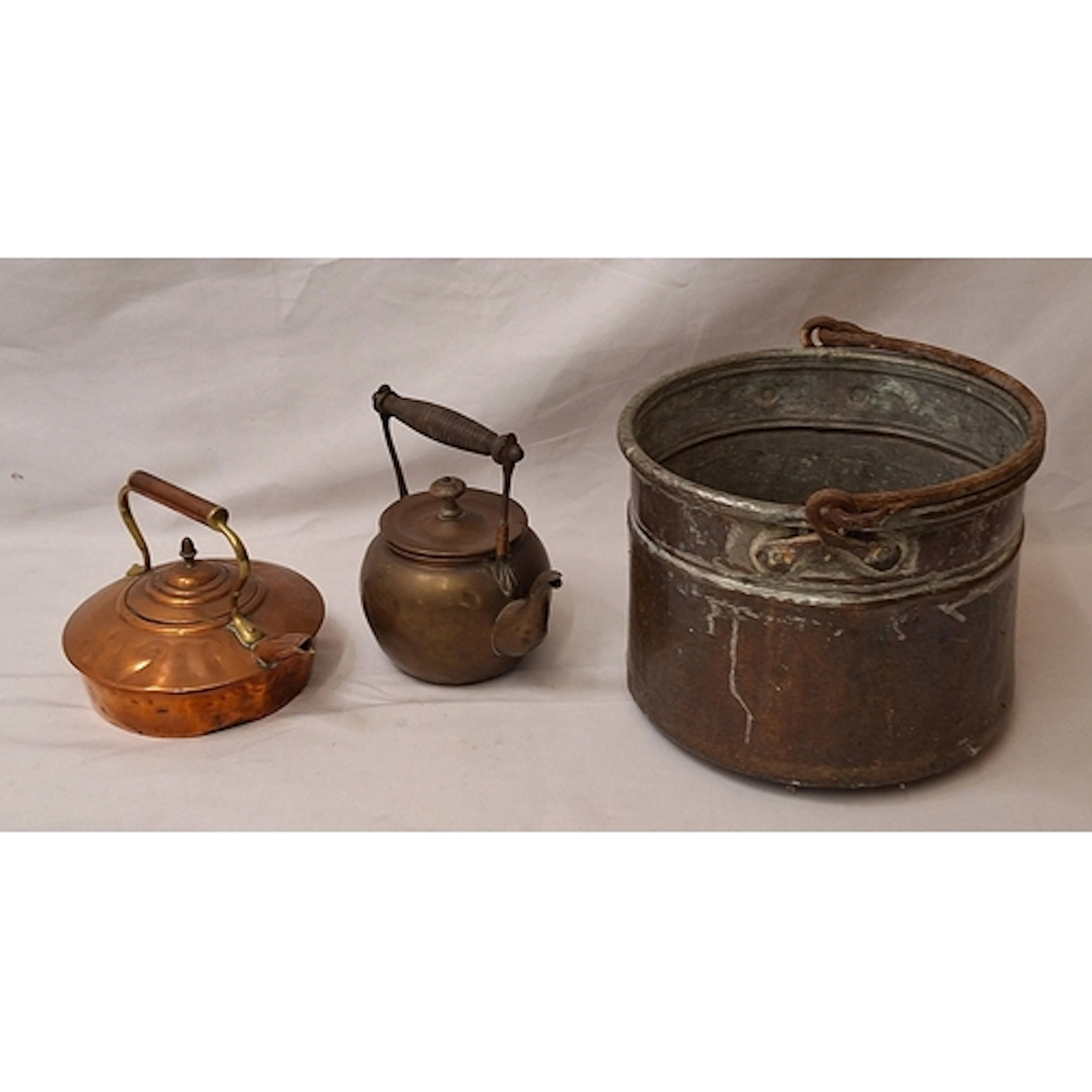 Large Antique Metal Pot with cast iron over-handle, Small Co...