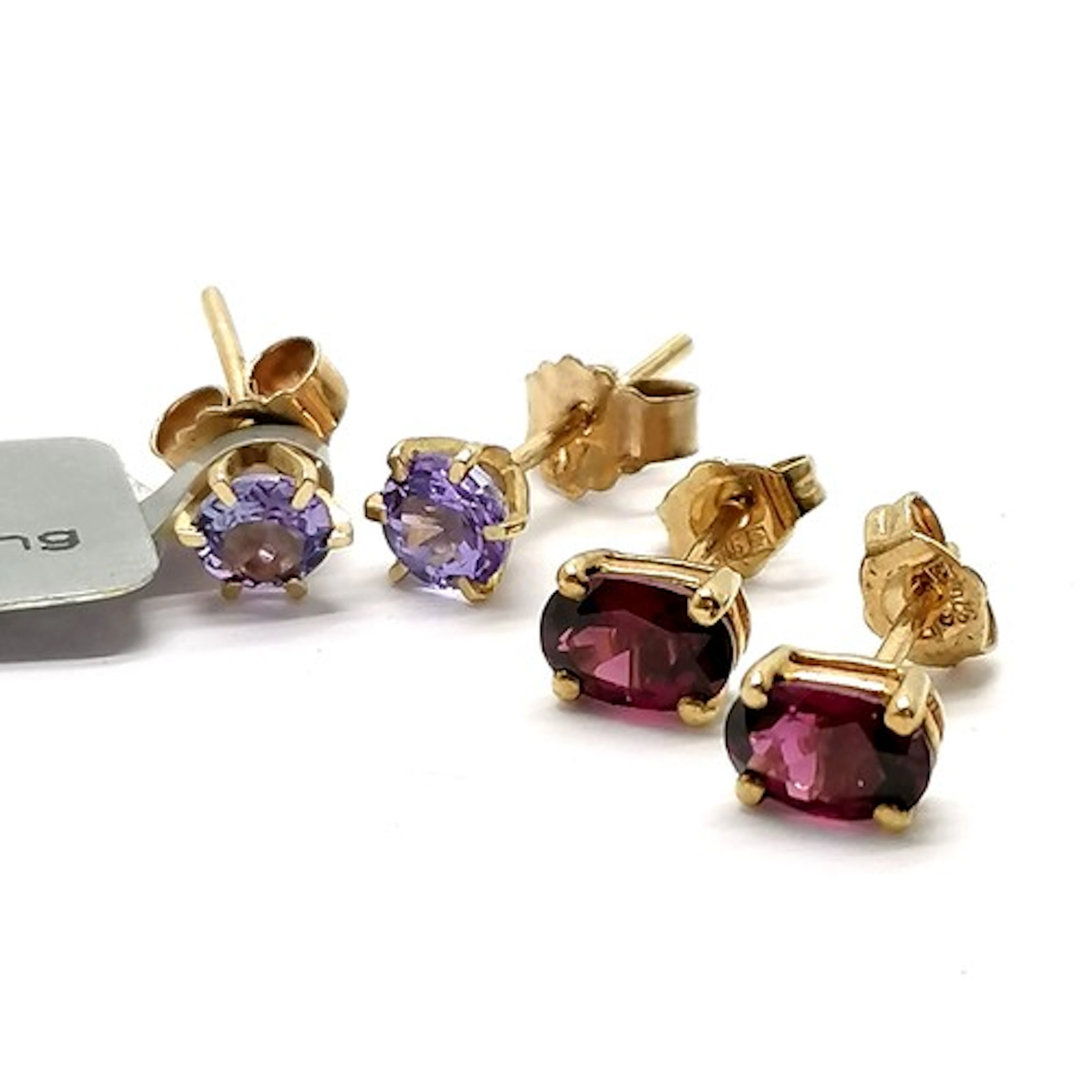 2 x pairs of 9ct gold stone set earrings - tourmaline & tanz...