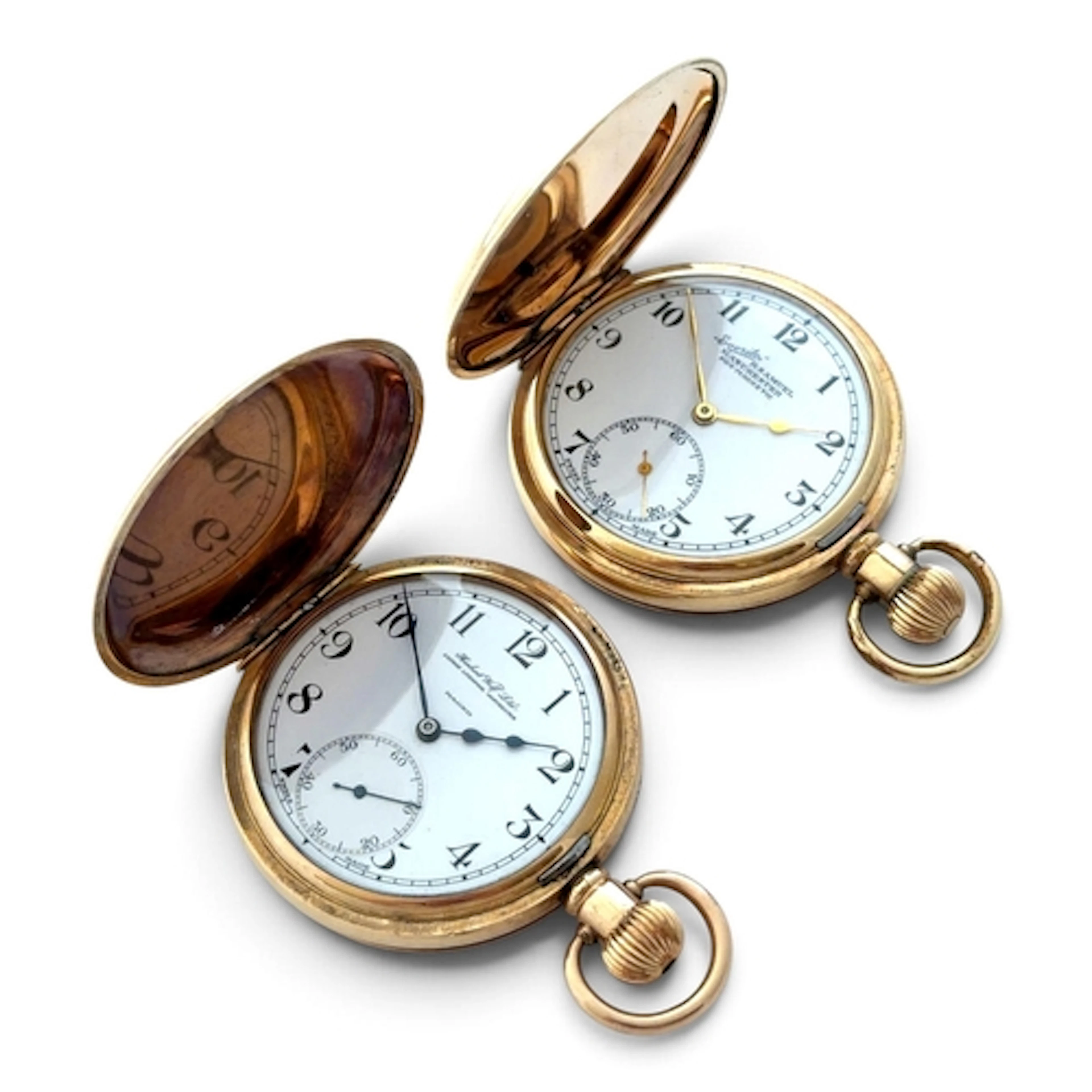 TWO GOLD PLATED FULL HUNTER POCKET WATCHES. to include a poc...