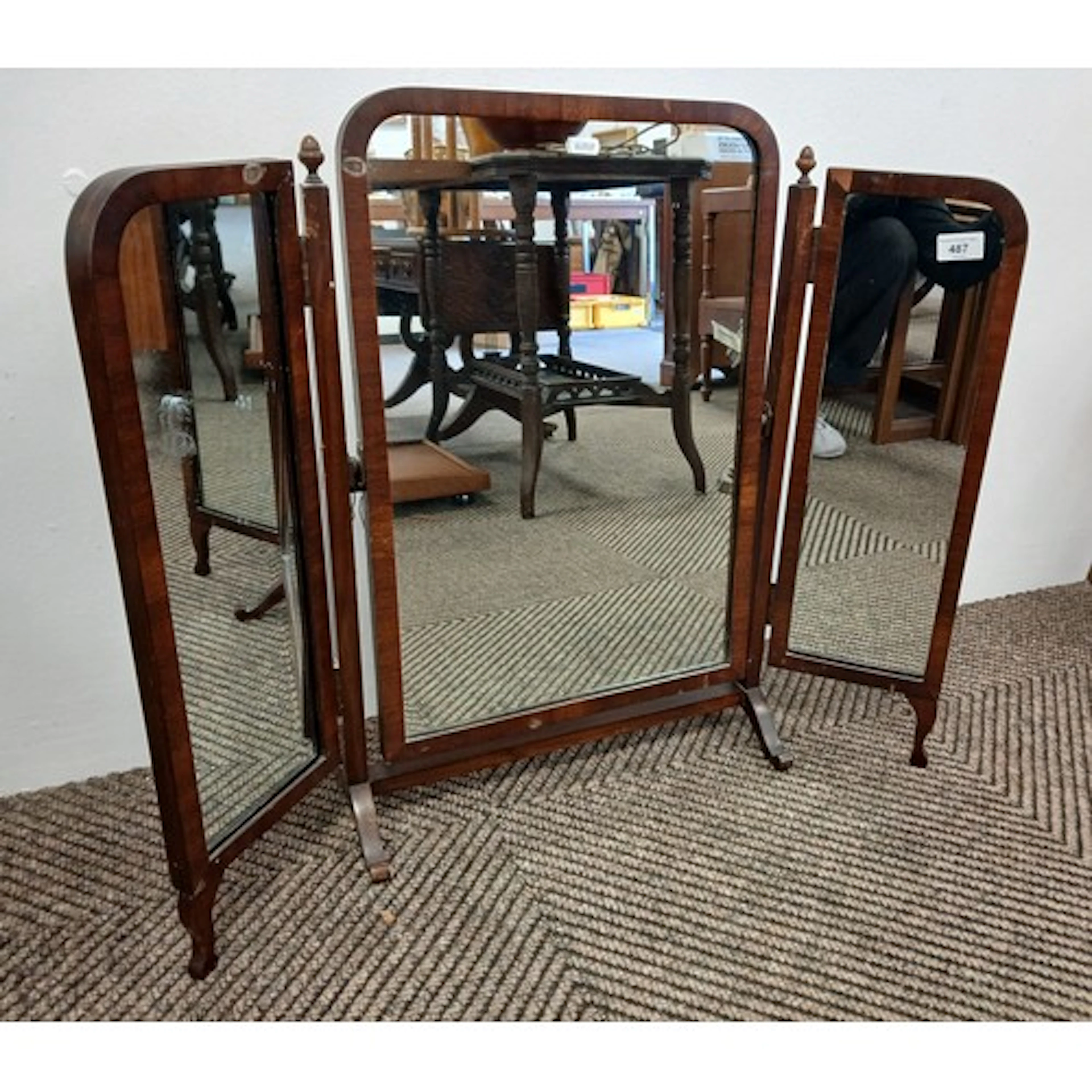 Mahogany triple dressing table glass.