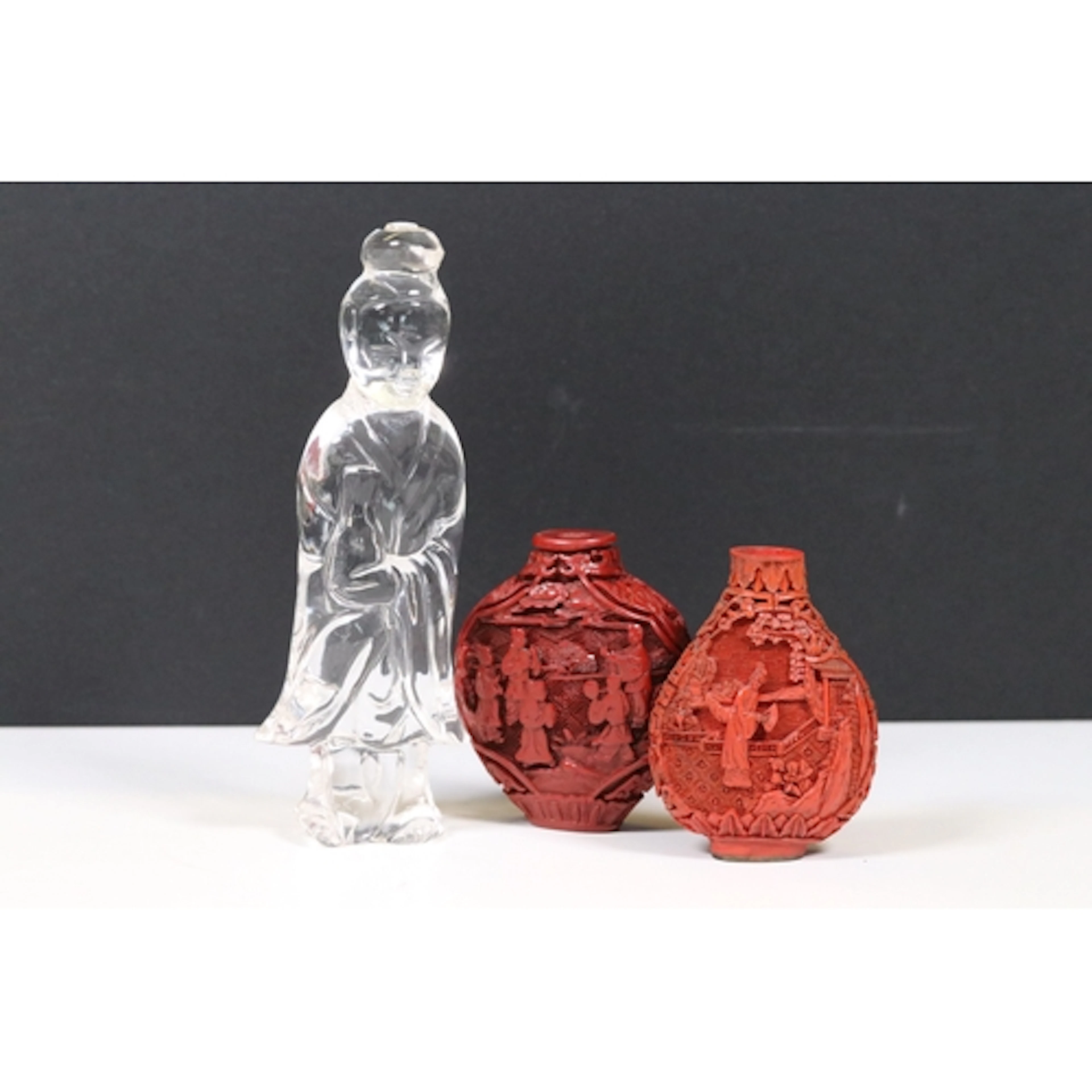 Chinese rock crystal figure of Guanyin, together with two Ch...