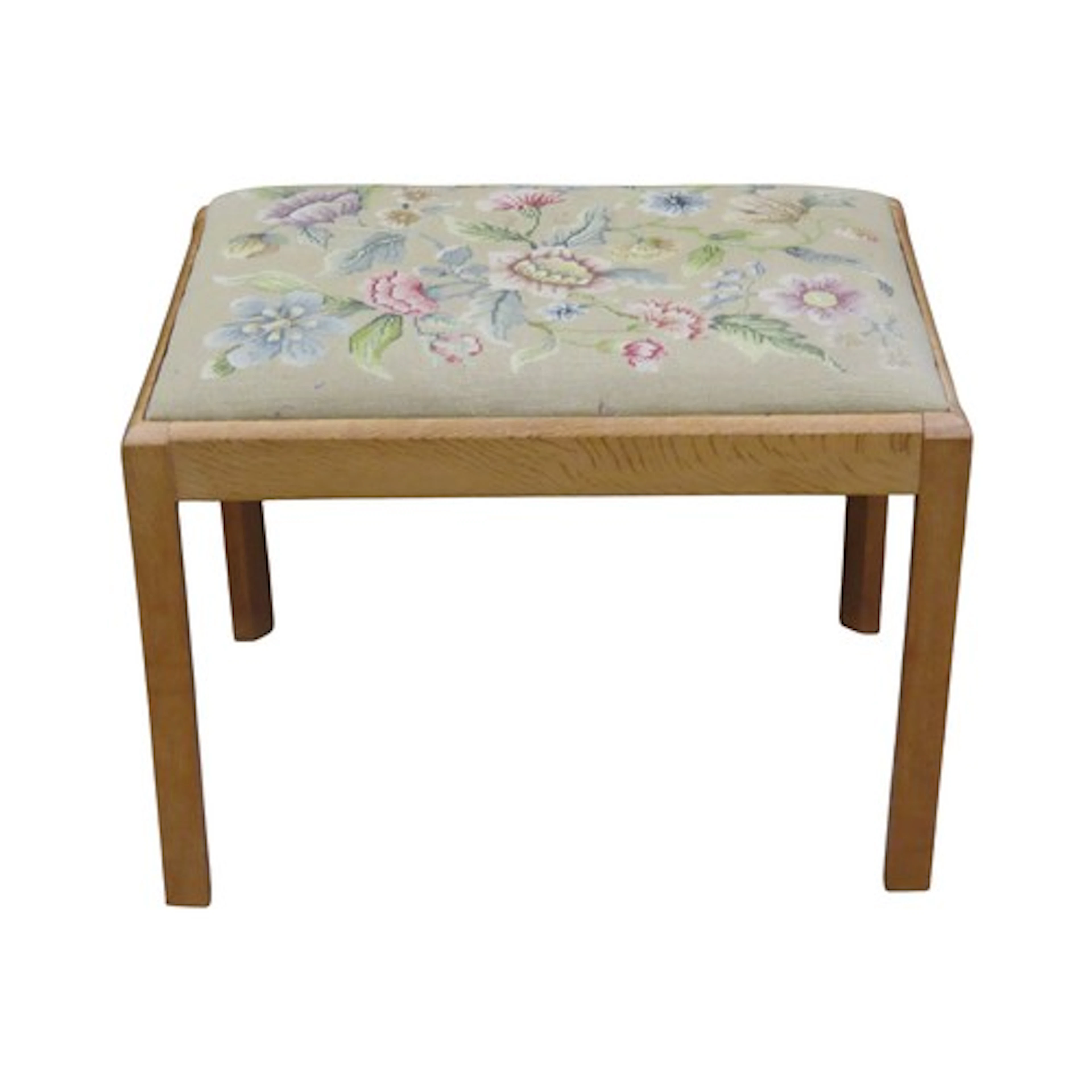 A light oak Arts & crafts style rectangular stool with drop ...