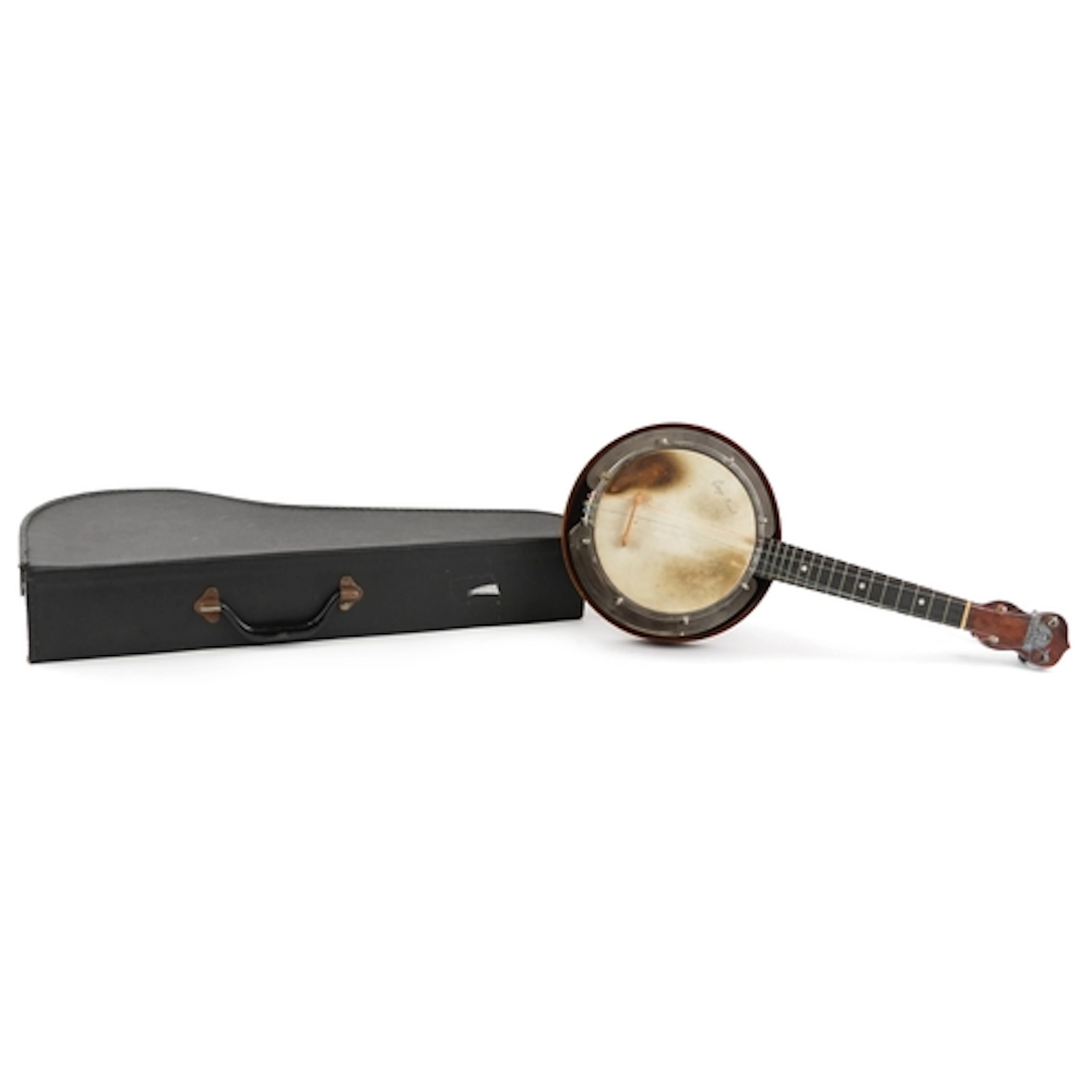 A vintage George Formby banjolele with fitted protective cas...