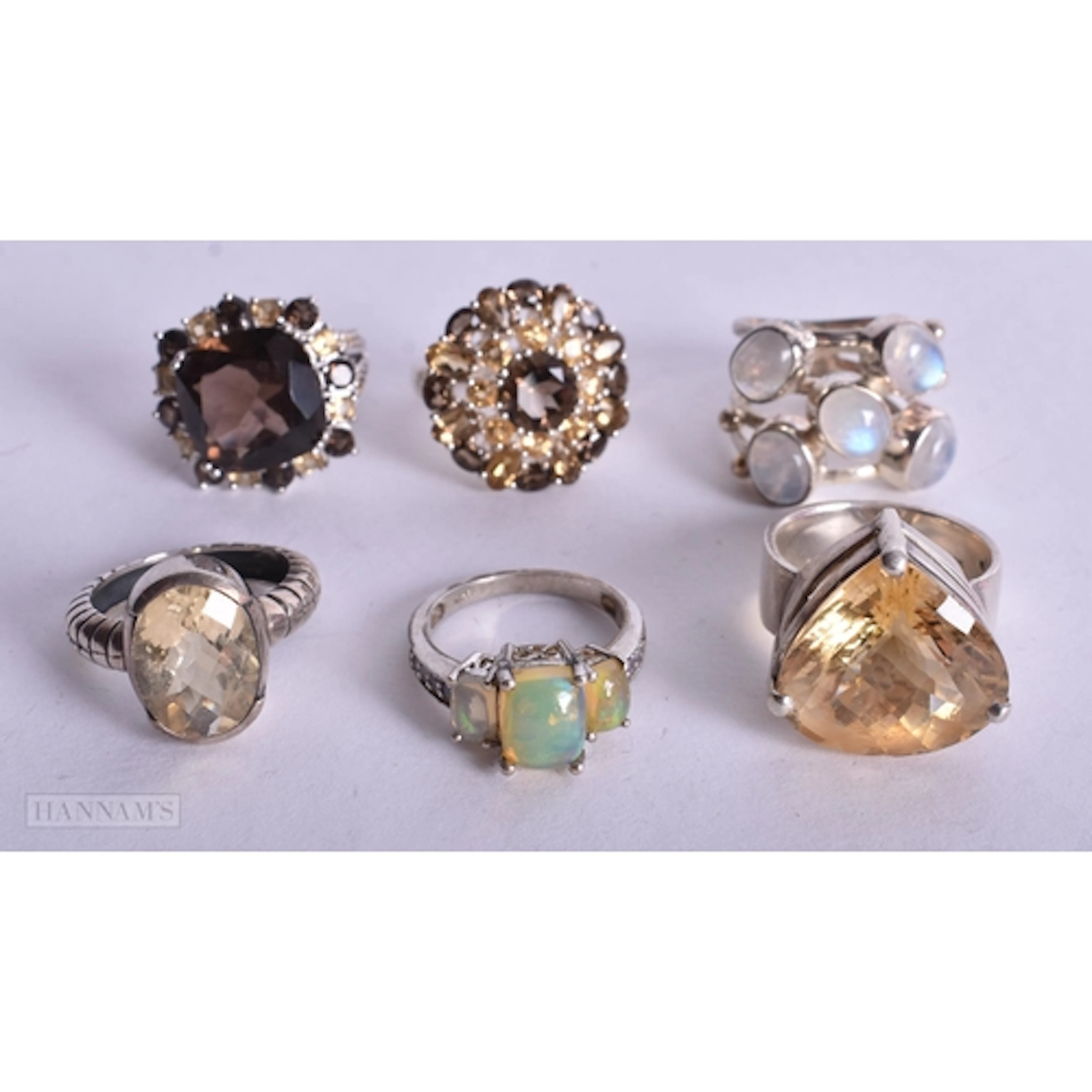 Collection of Sterling Silver Gemstone Rings inc. Citrine, O...