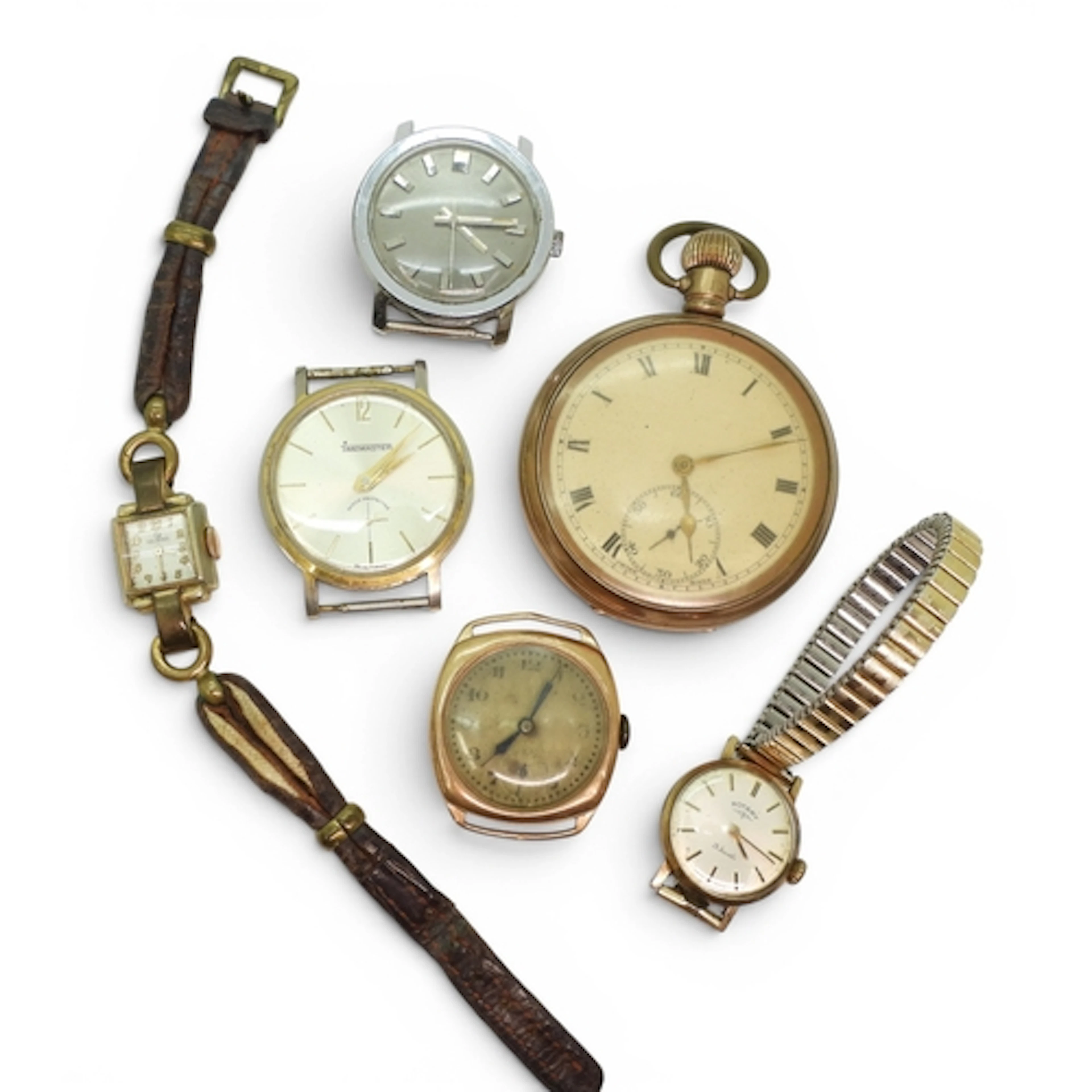 A 9ct gold gents vintage watch, weight without mechanism 7gm...