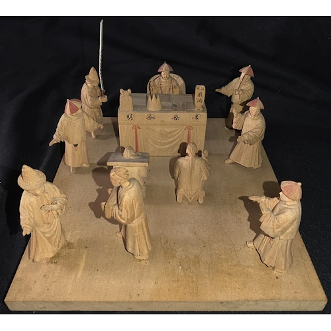 A late 19th/early 20th century Chinese carved wooden diorama...