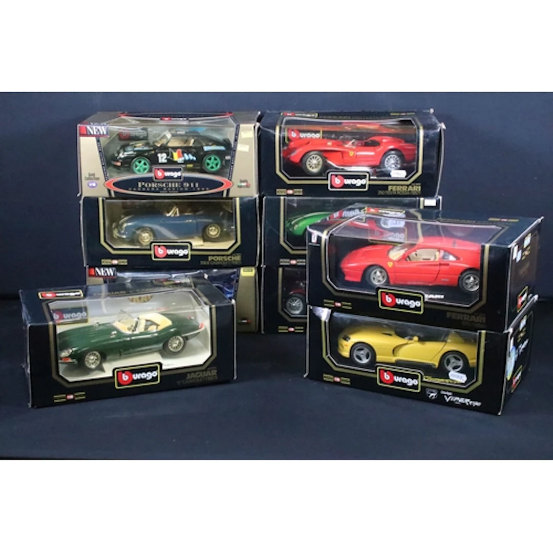 Nine boxed 1/18 Burago Diamonds and Gold Collection diecast ...