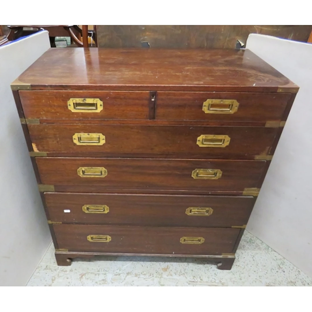 Antique Mahogany Military Campaign Style Chest of Handles, w...