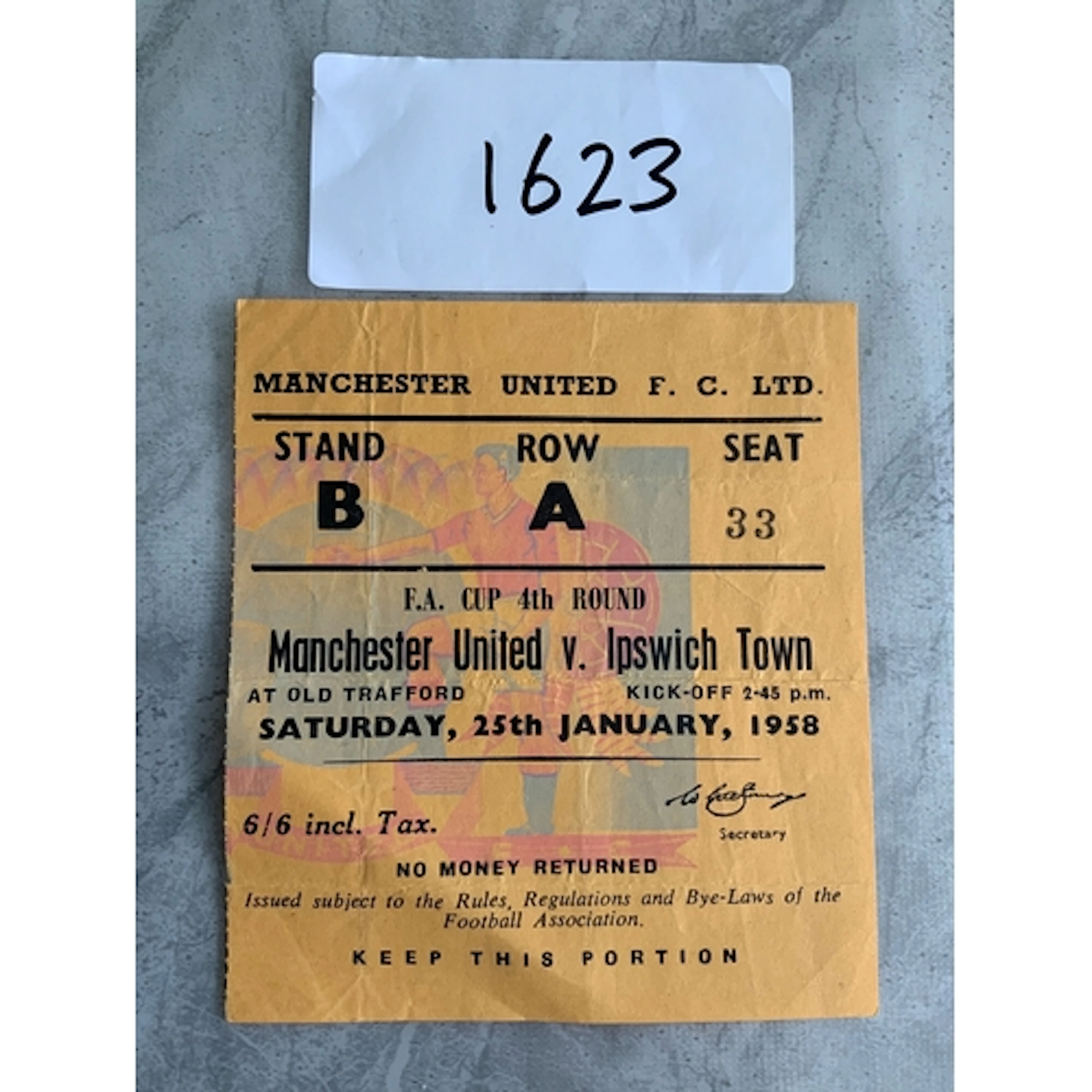 57/58 Manchester United v Ipswich Town FA Cup Football Ticke...