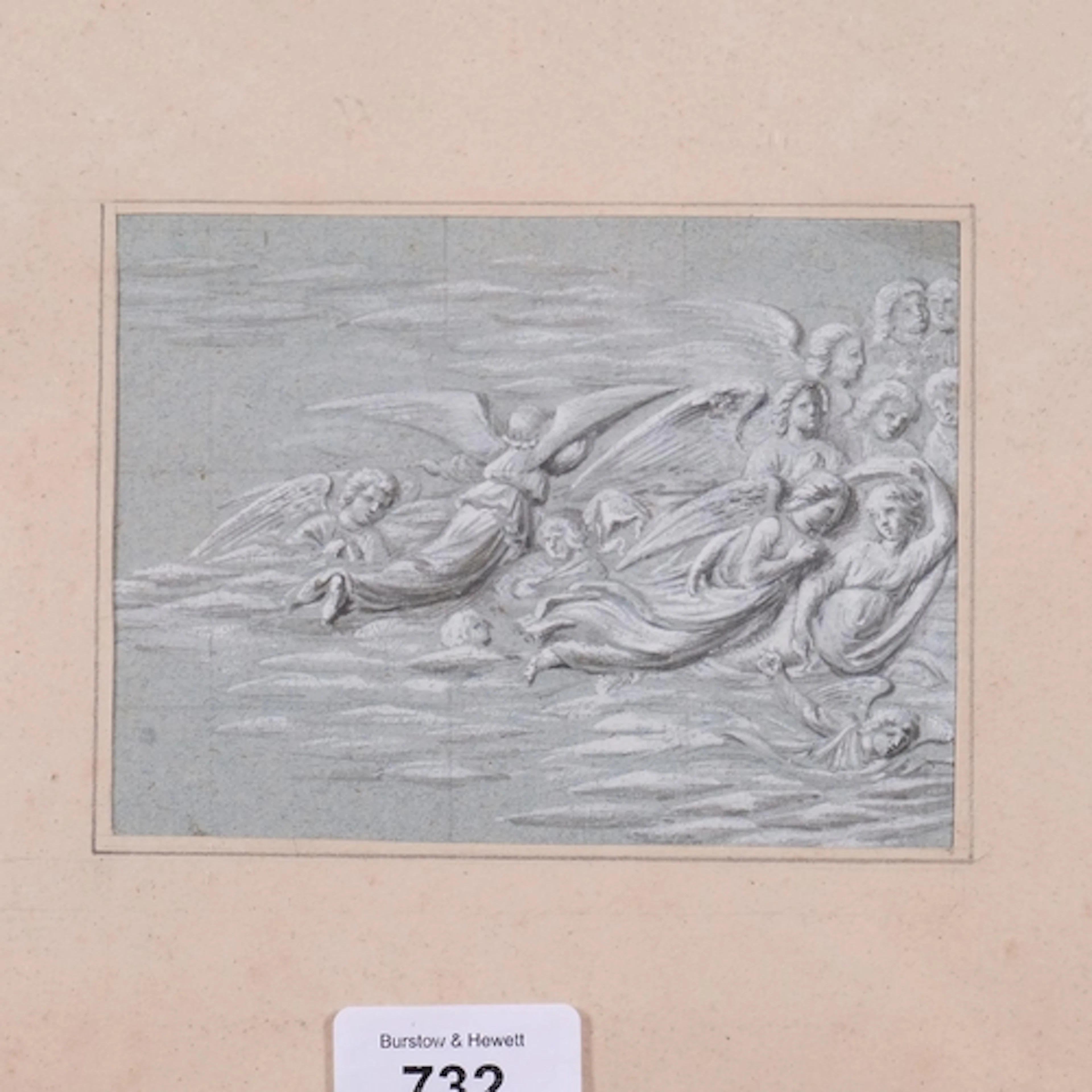 Old Master style, composition with angels, charcoal and chal...