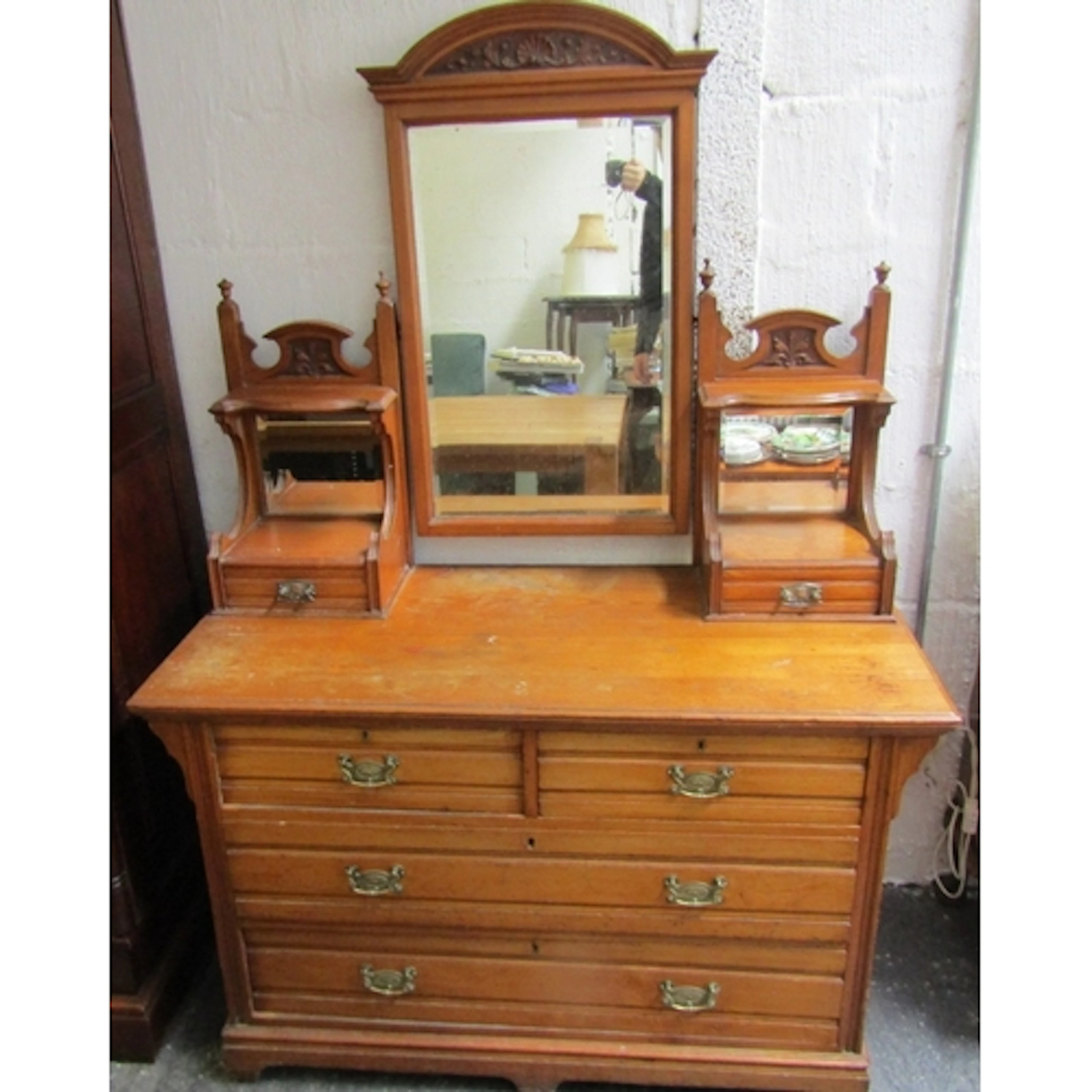 Antique Oak Dressing Table Chest with Mirror to Back Approxi...