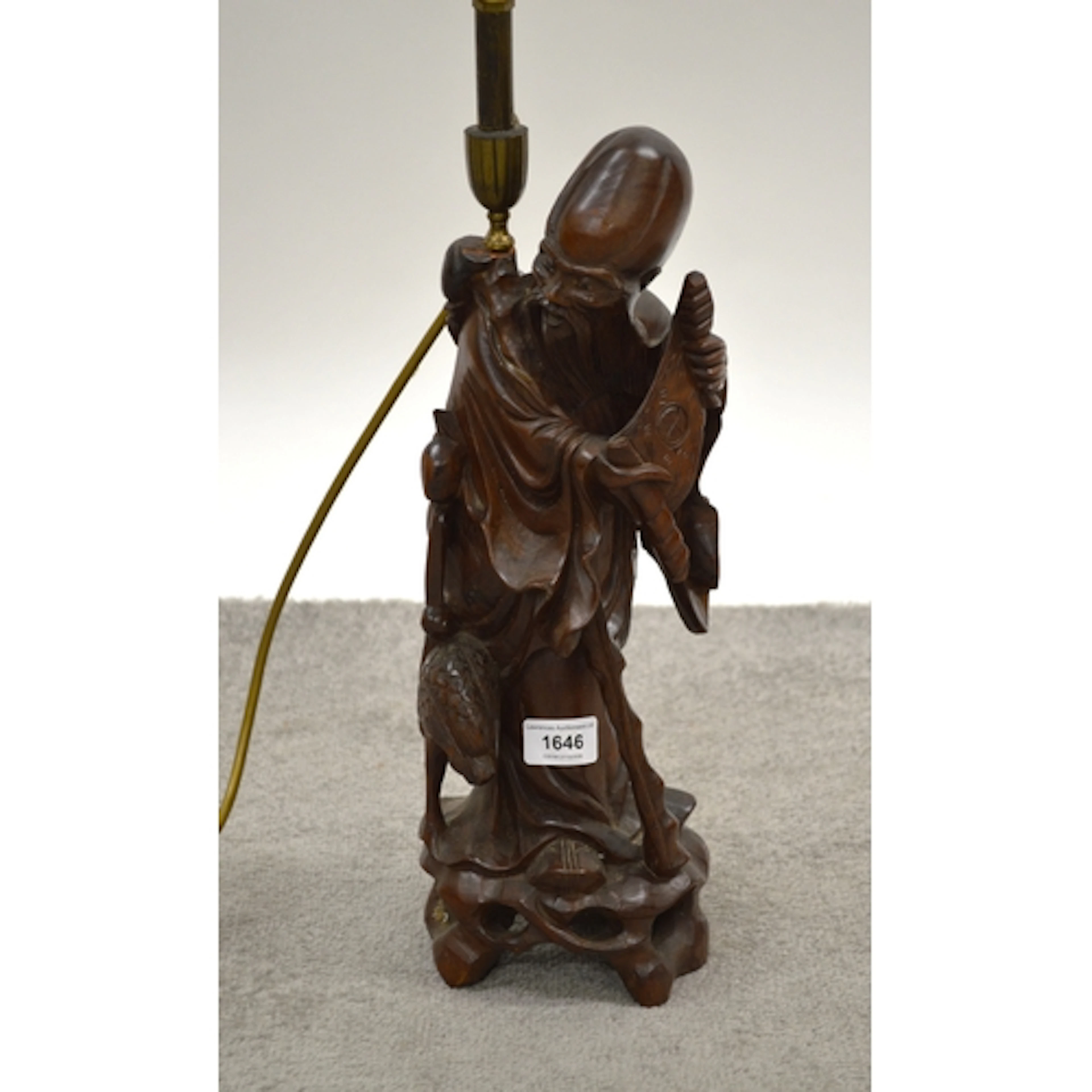 Chinese root carved figure of a sage, later converted to a t...