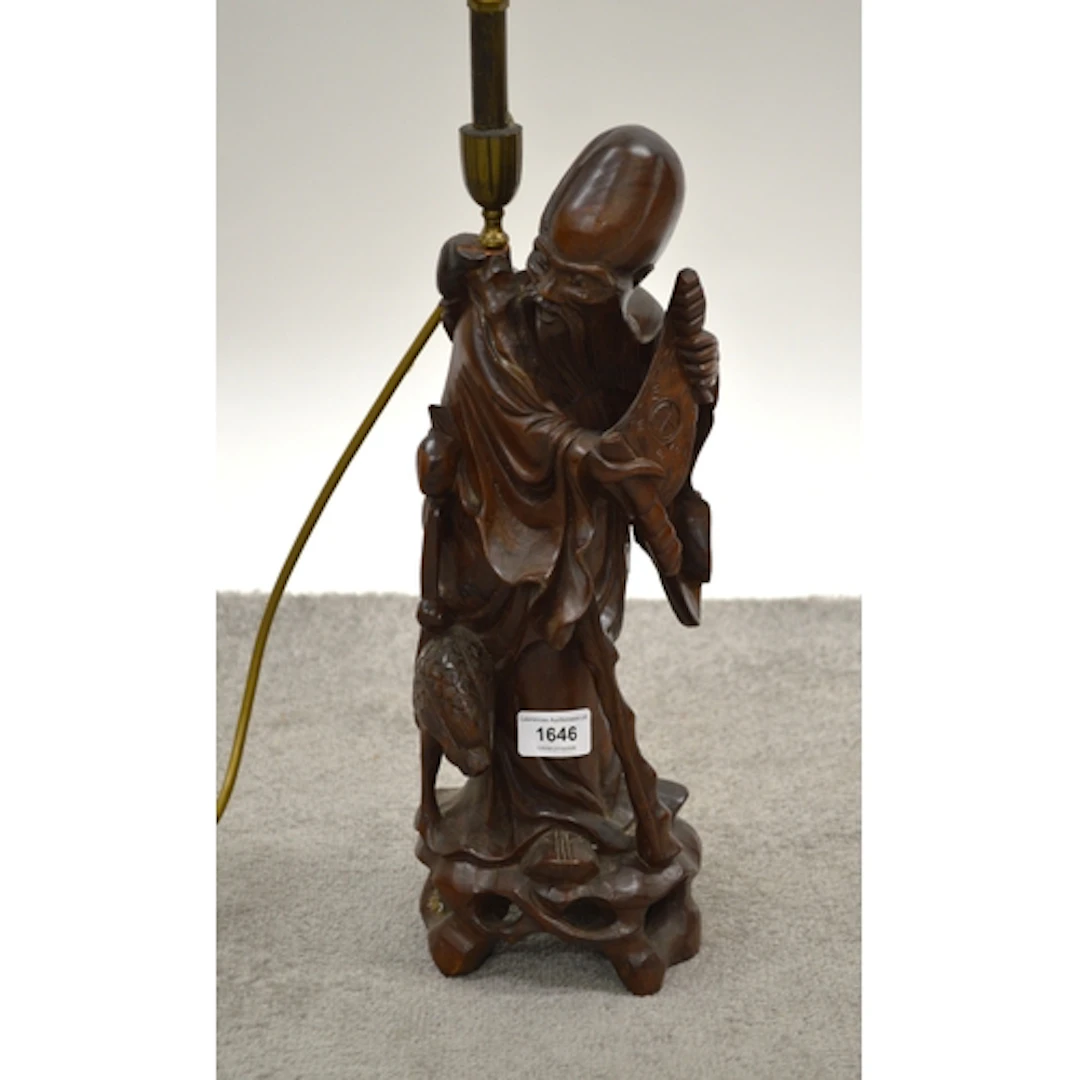Chinese root carved figure of a sage, later converted to a t...