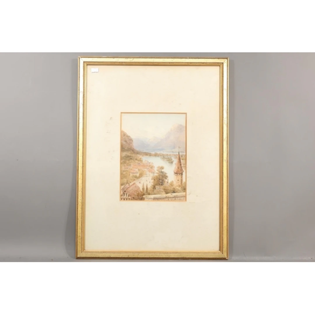 19TH CENTURY SCHOOL, Lake Thun Switzerland, watercolour pain...