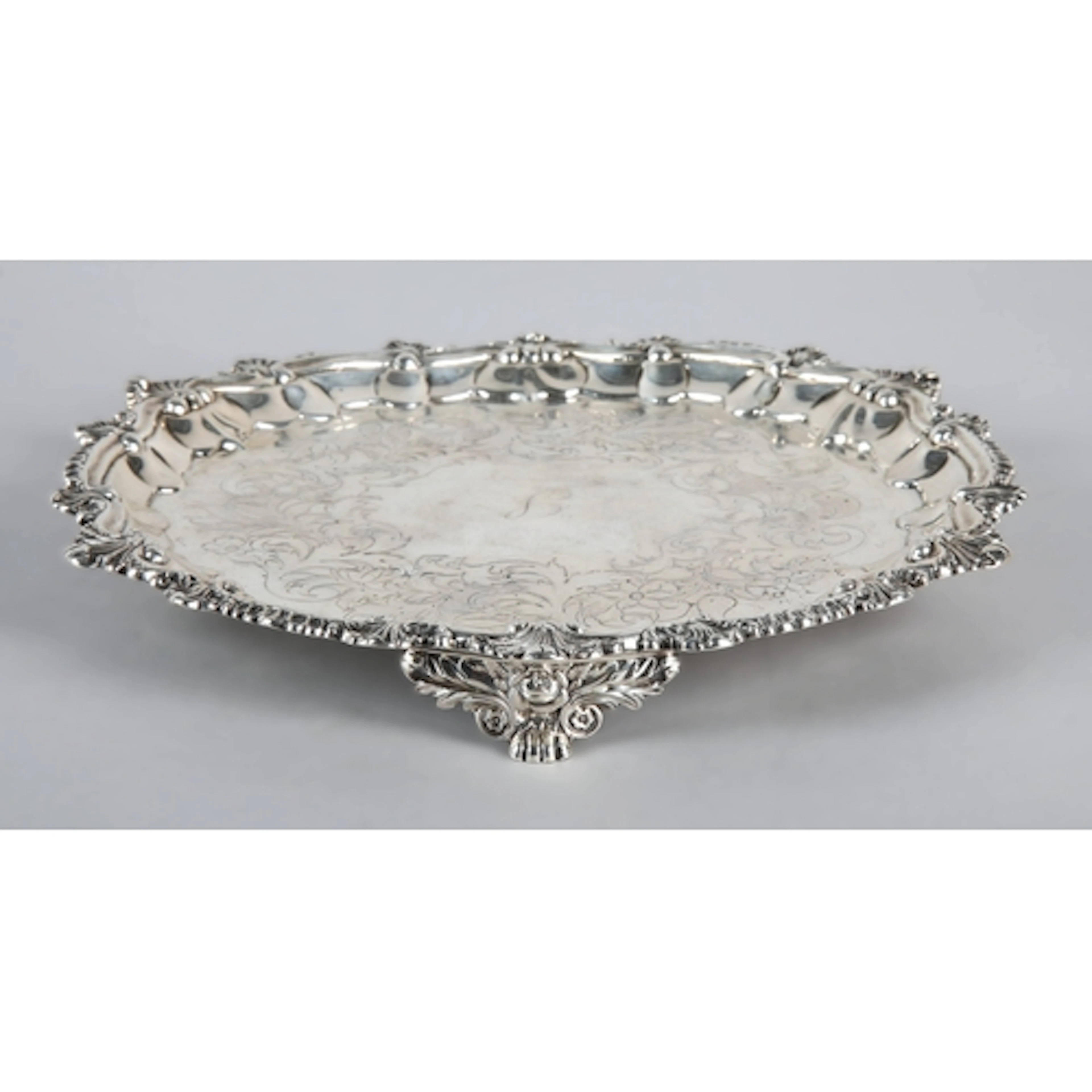 George IV silver salver with scalloped shell and gadrooned b...